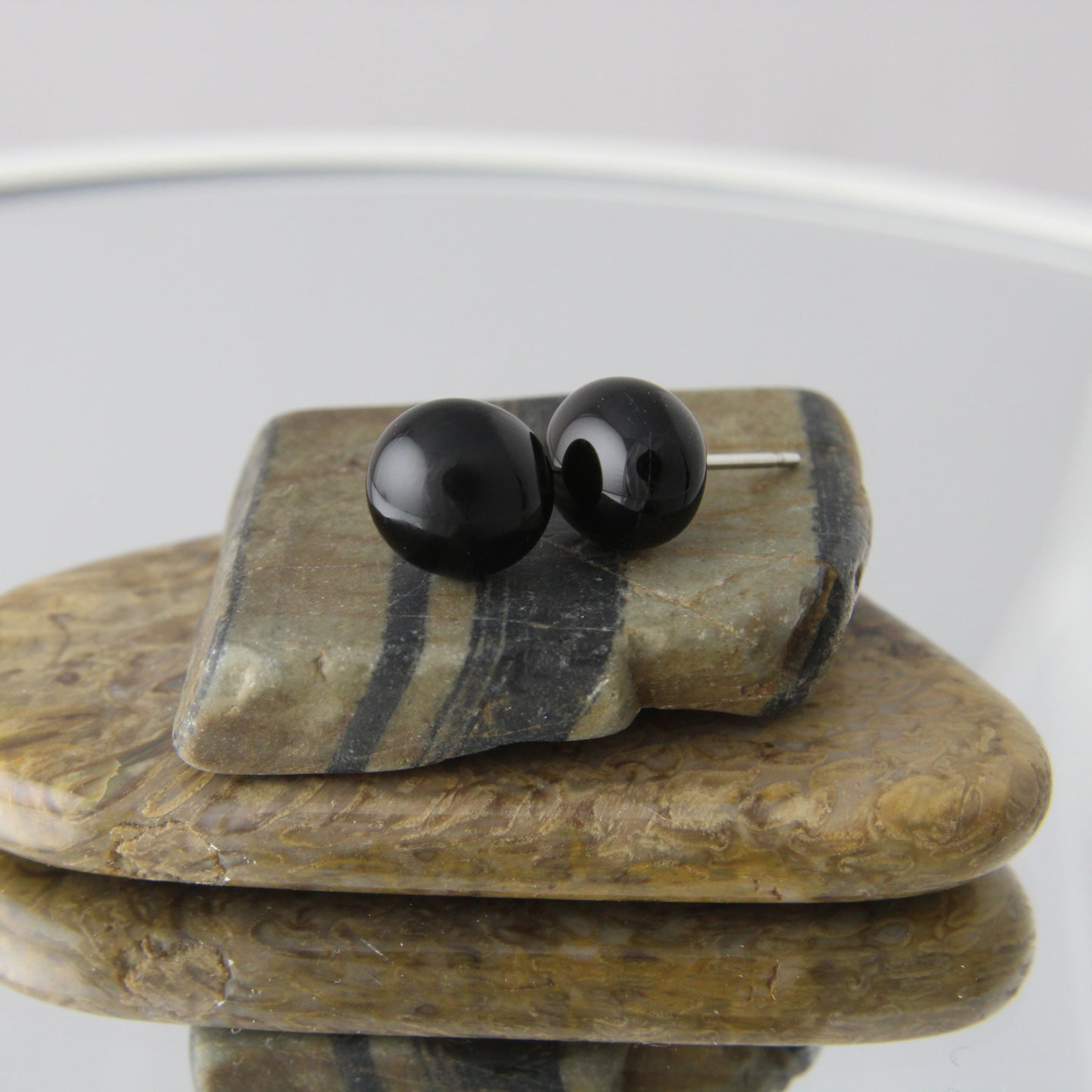 'Small Black' Fused Glass Mini Studs Earrings