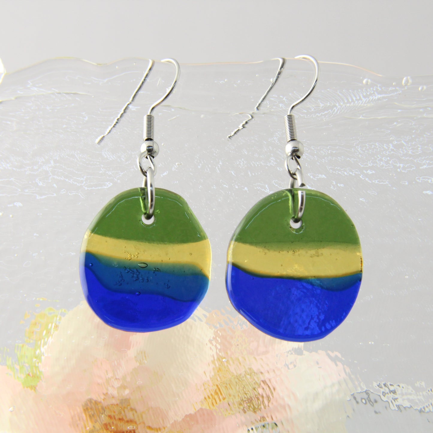 'Inverted Sky' Fused Glass Flat Out Dangles Earrings