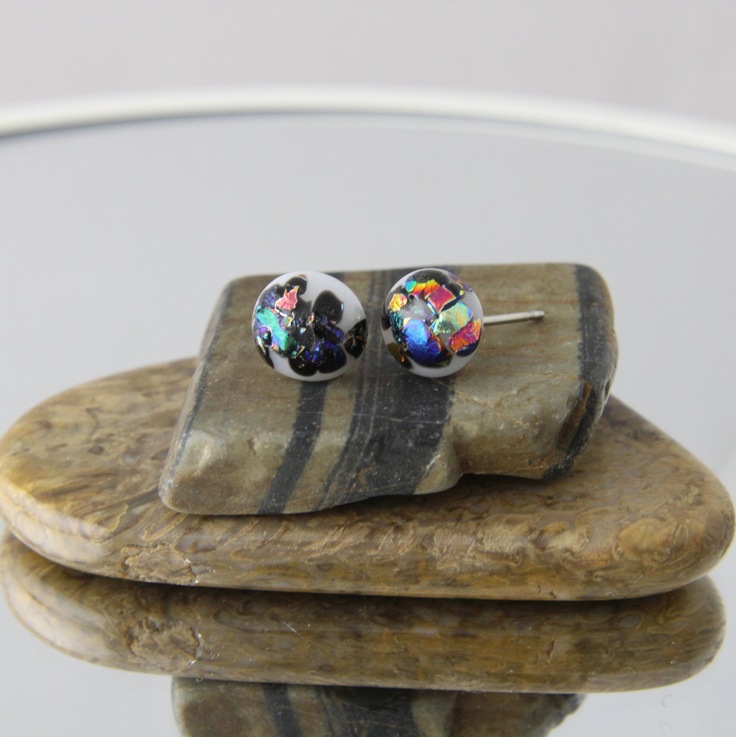 'Rainbow Dalmation' Fused Glass Mini Stud Earrings