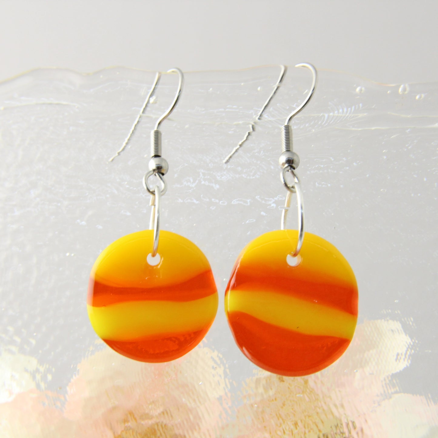 'Sunset' Fused Glass Flat Out Dangles Earrings