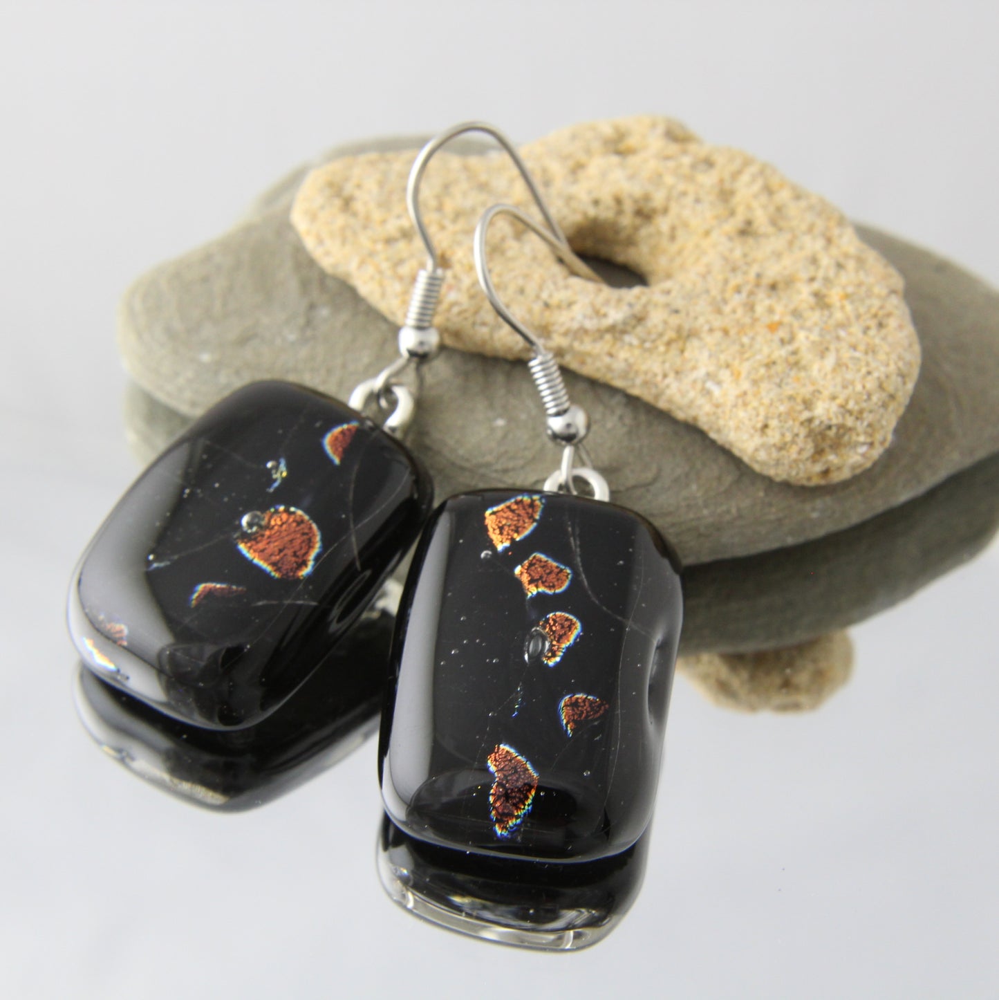 'Black Tiger' Fused Glass Earrings Dangles