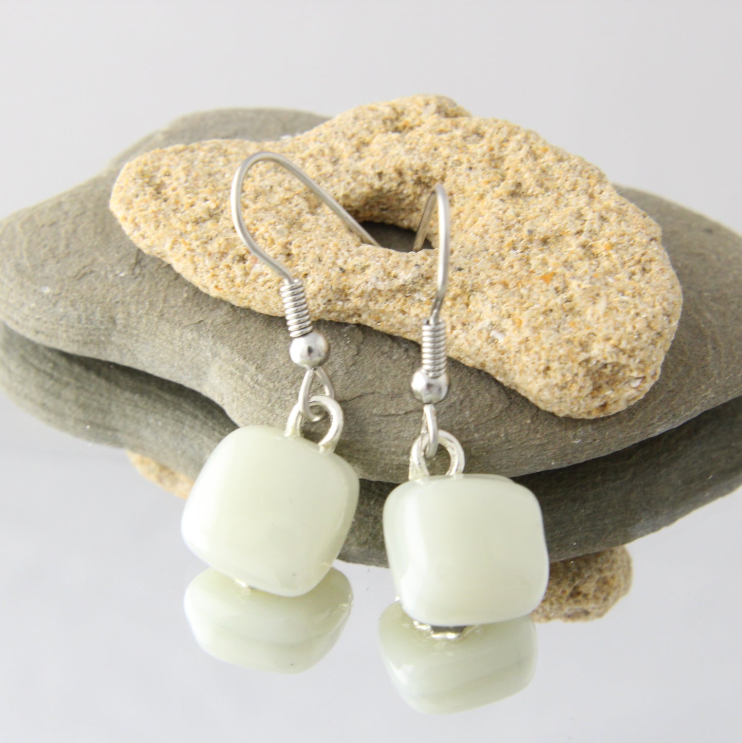 'Pearl Grey' Fused Glass Earrings Dangles