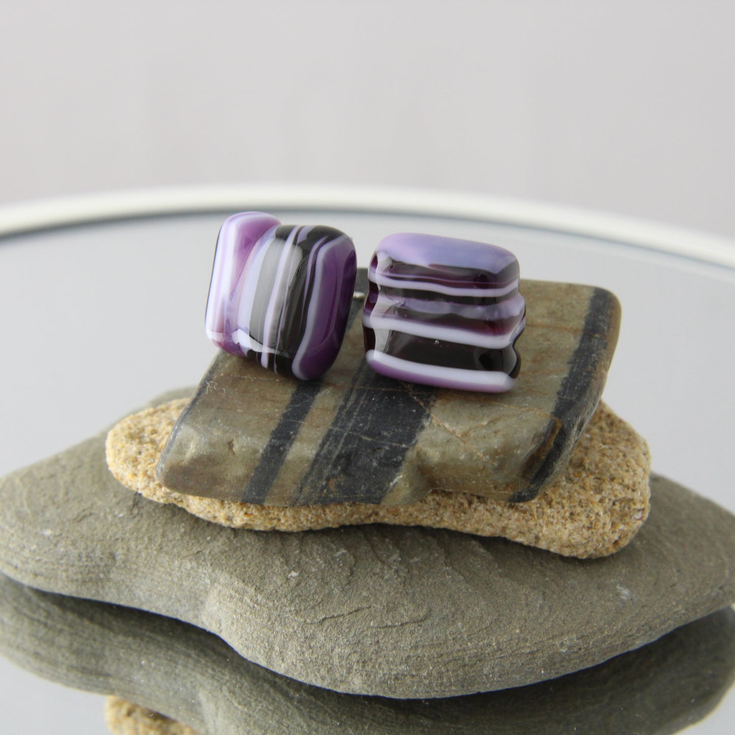'Streaky Chaos' Fused Glass Studs Earrings