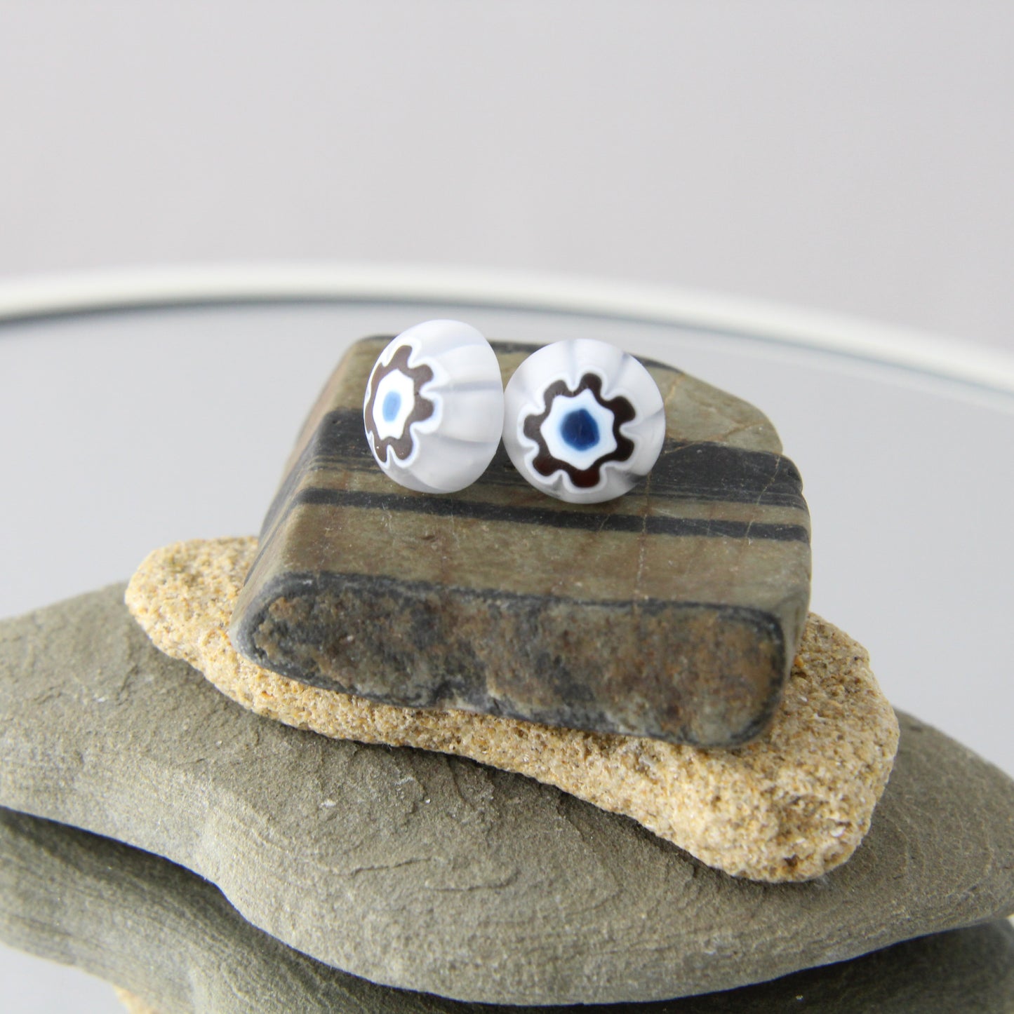 'White Murrine' Fused Glass Earrings Studs