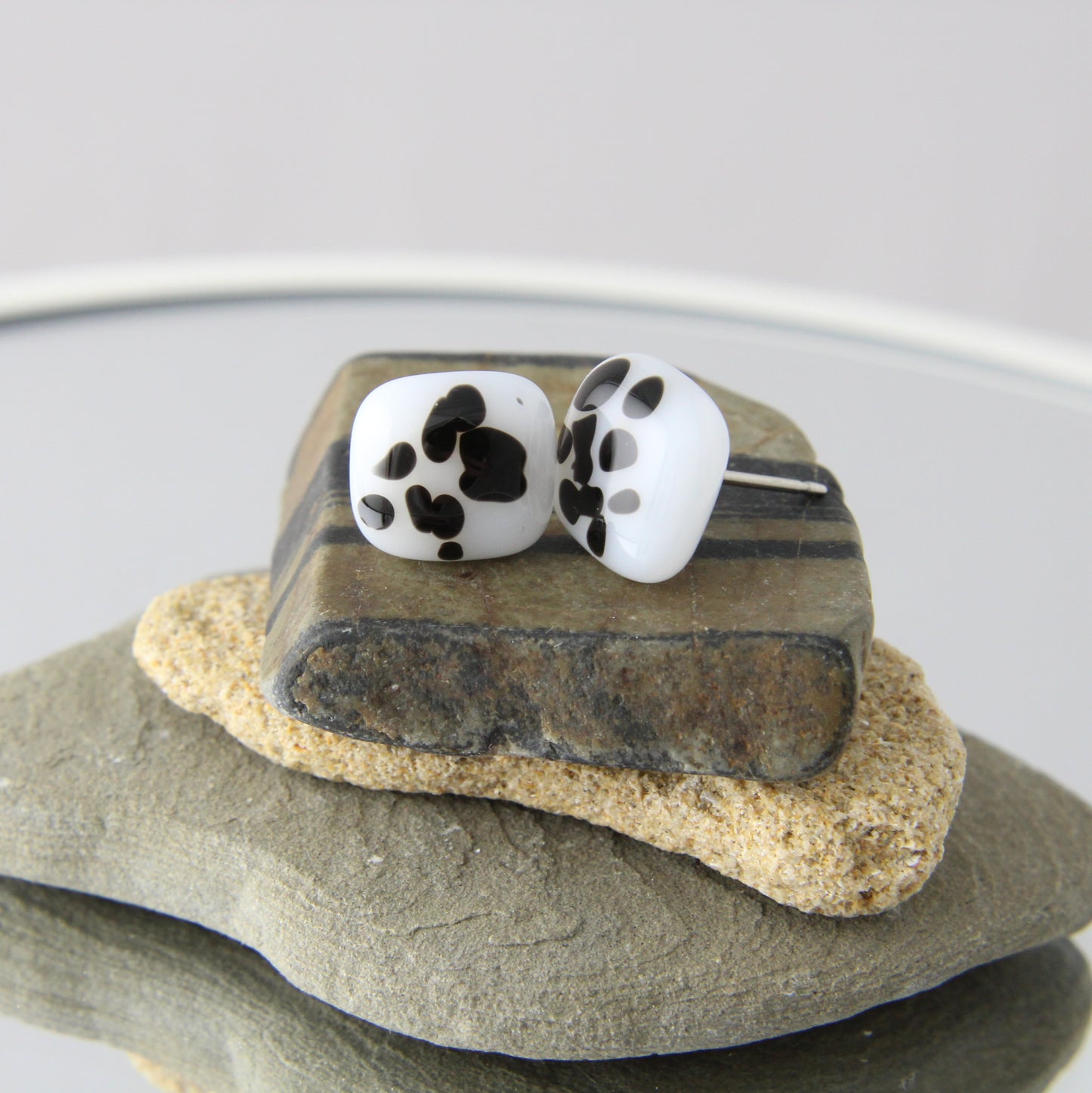 'Dalmation' Fused Glass Earrings Studs