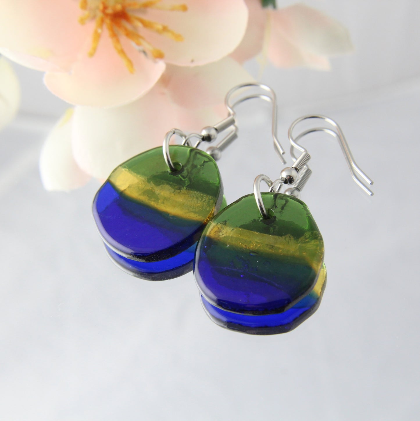 'Inverted Sky' Fused Glass Flat Out Dangles Earrings