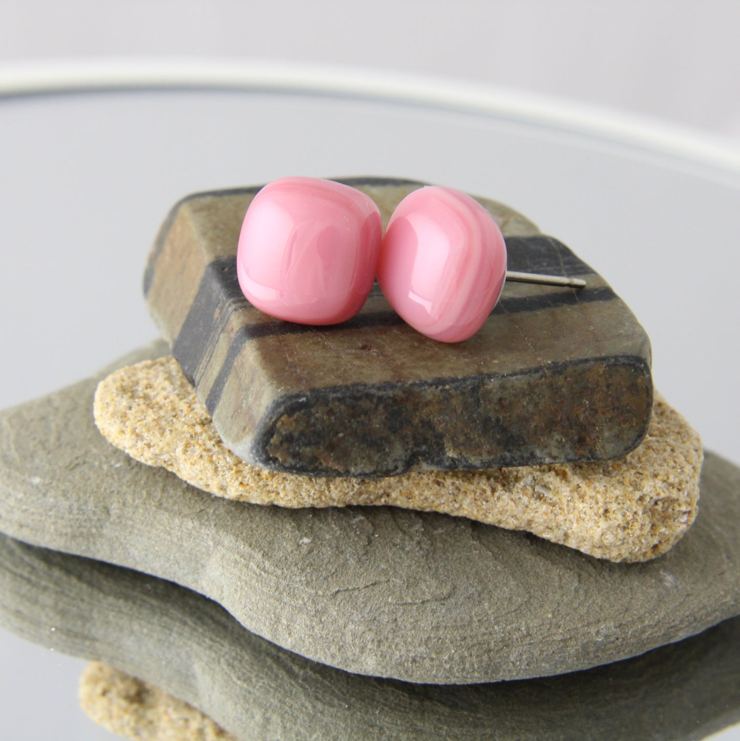 'Blush Pink' Fused Glass Studs Earrings