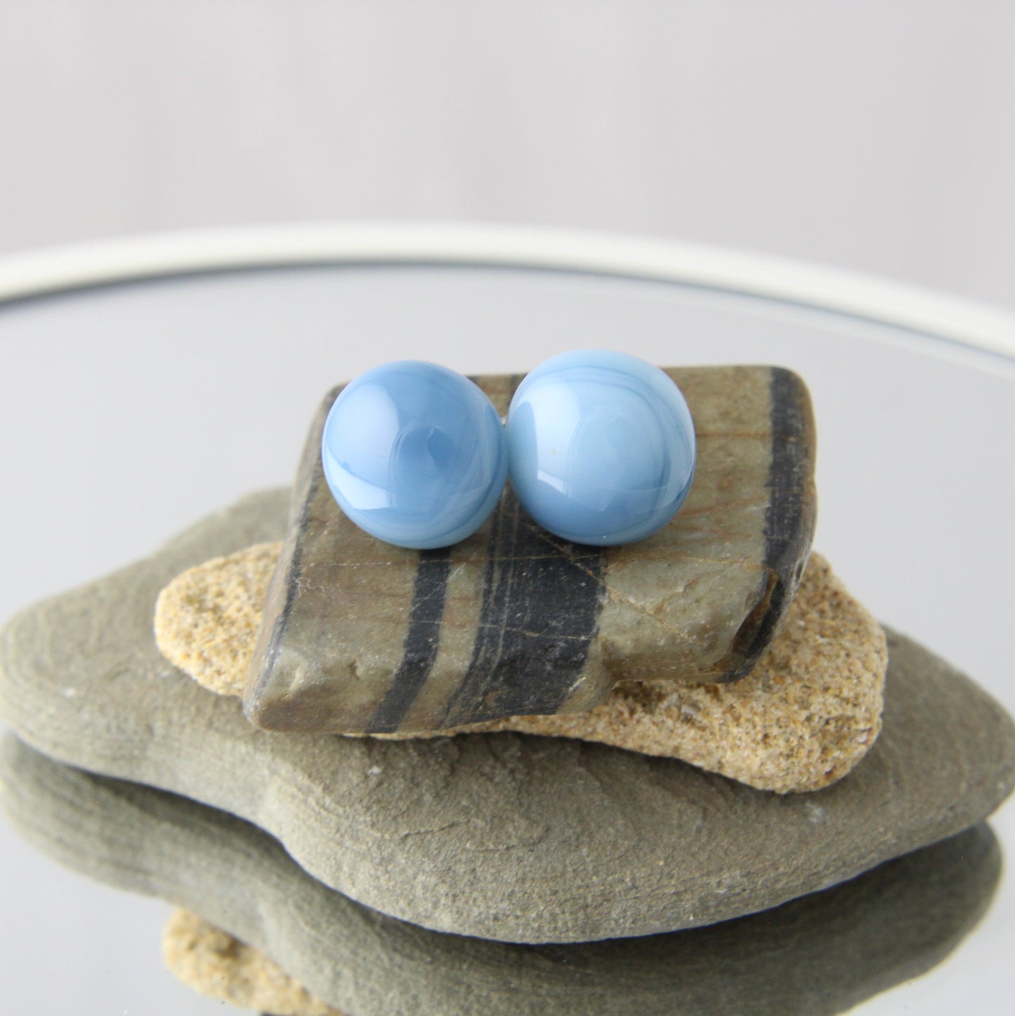 'Blue Grey' Fused Glass Studs