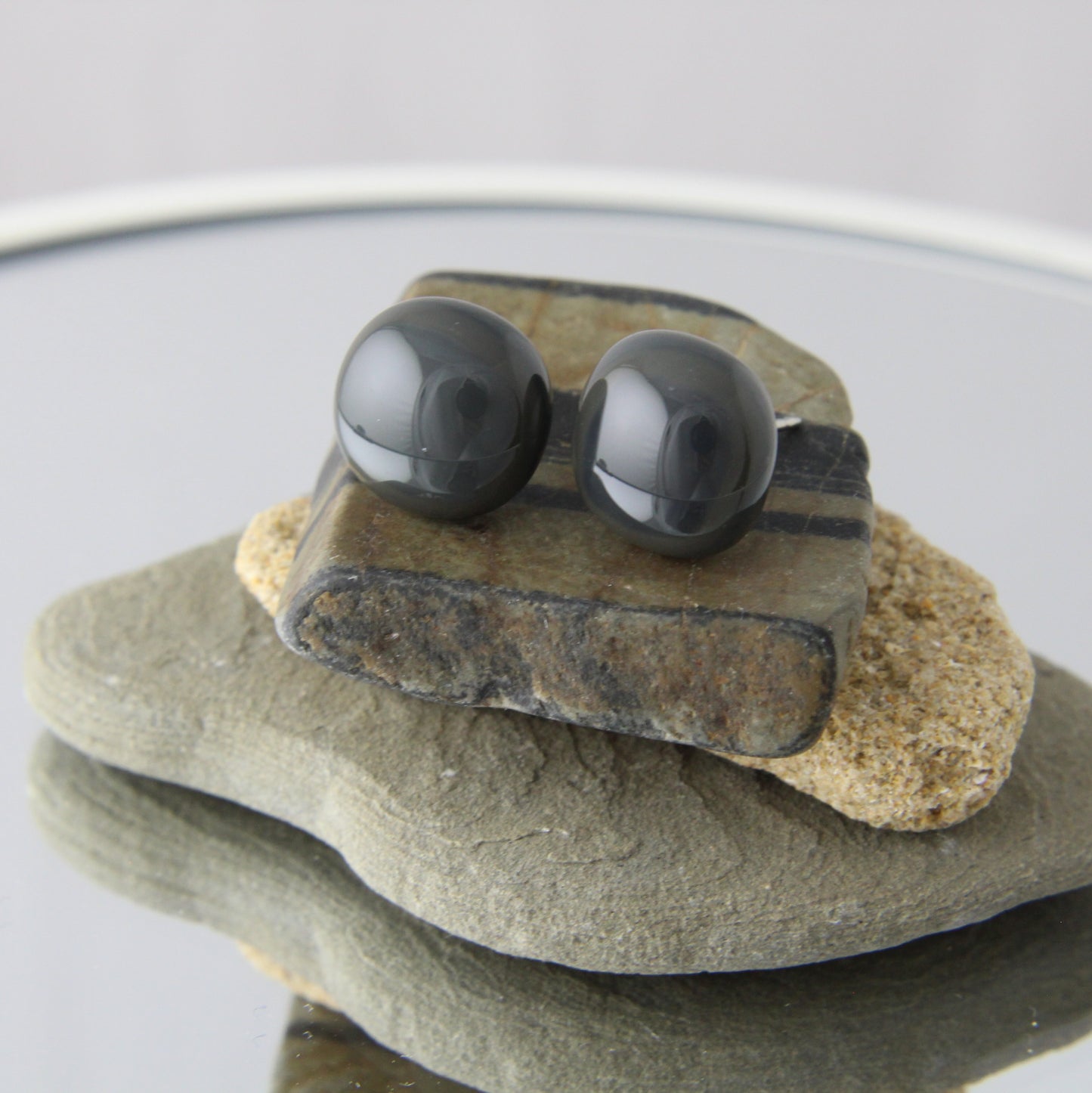 'Coal Grey' Fused Glass Earrings Studs