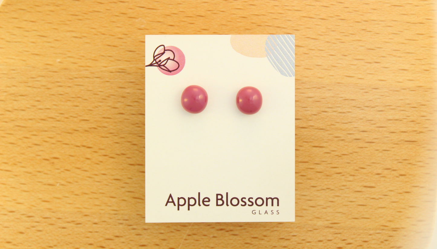 'Raspberry Rose' Fused Glass Mini Studs Earrings