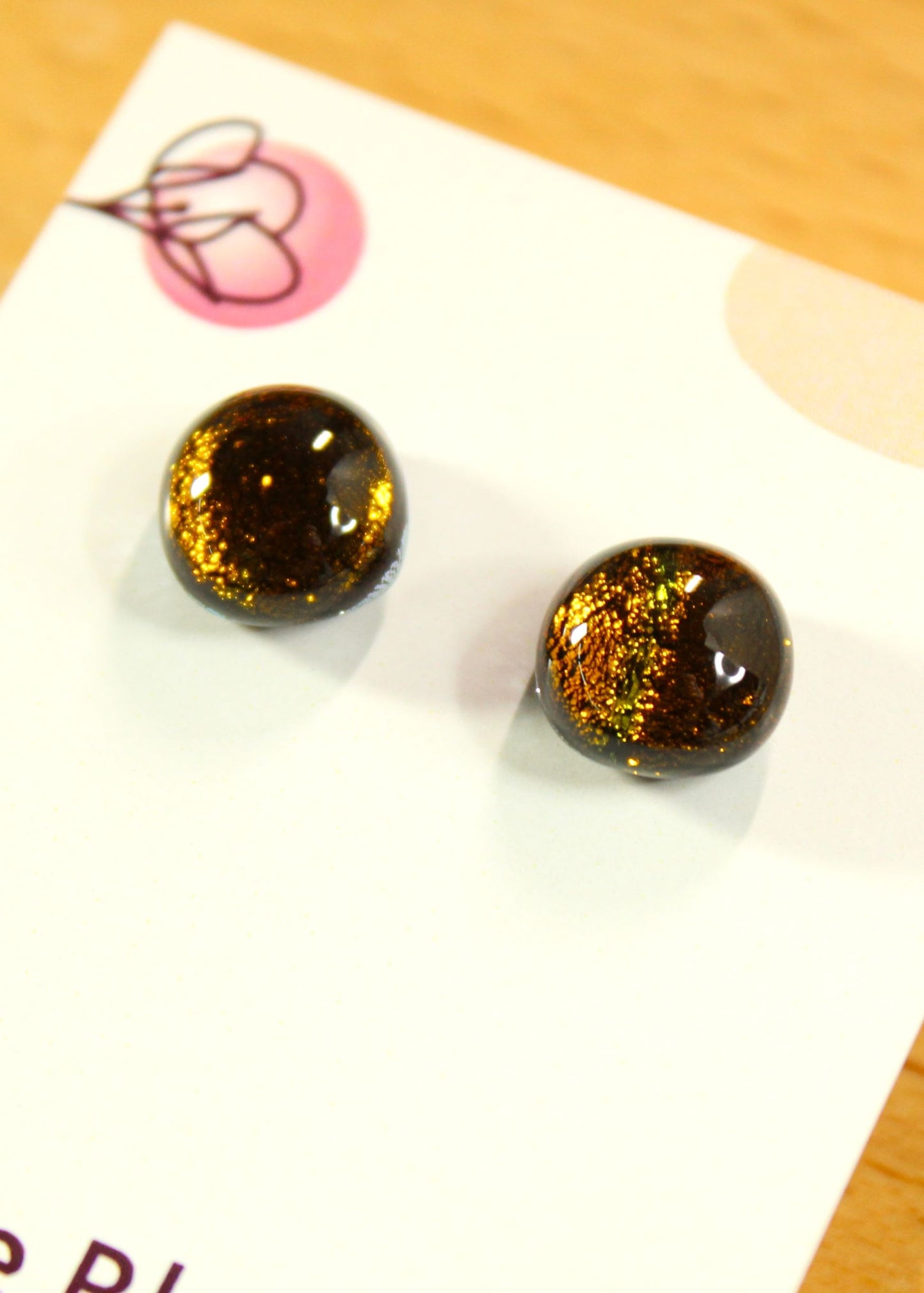 'Shimmering Brown' Fused Glass Earrings Studs