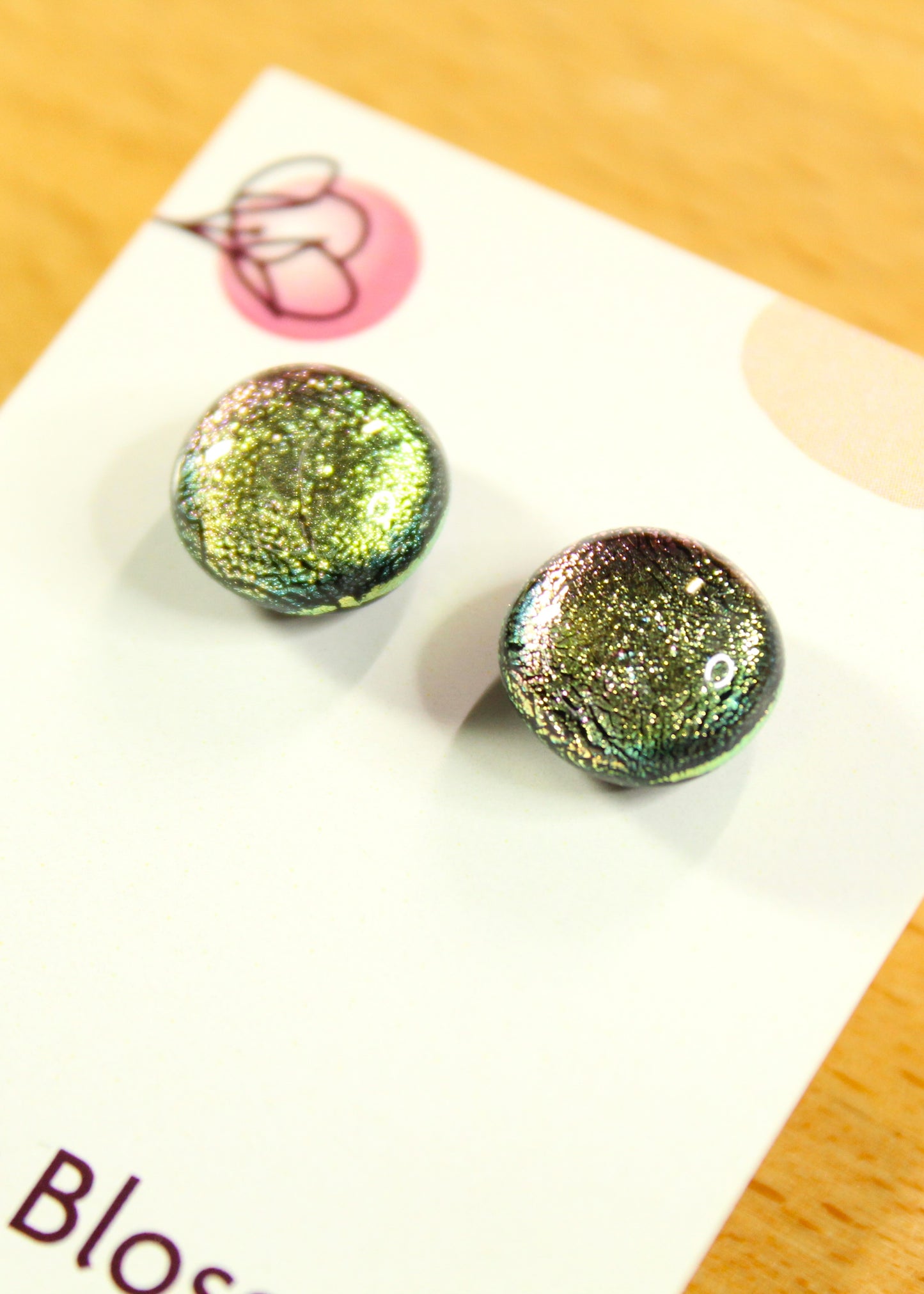 'Shimmering Pink' Fused Glass Studs Earrings