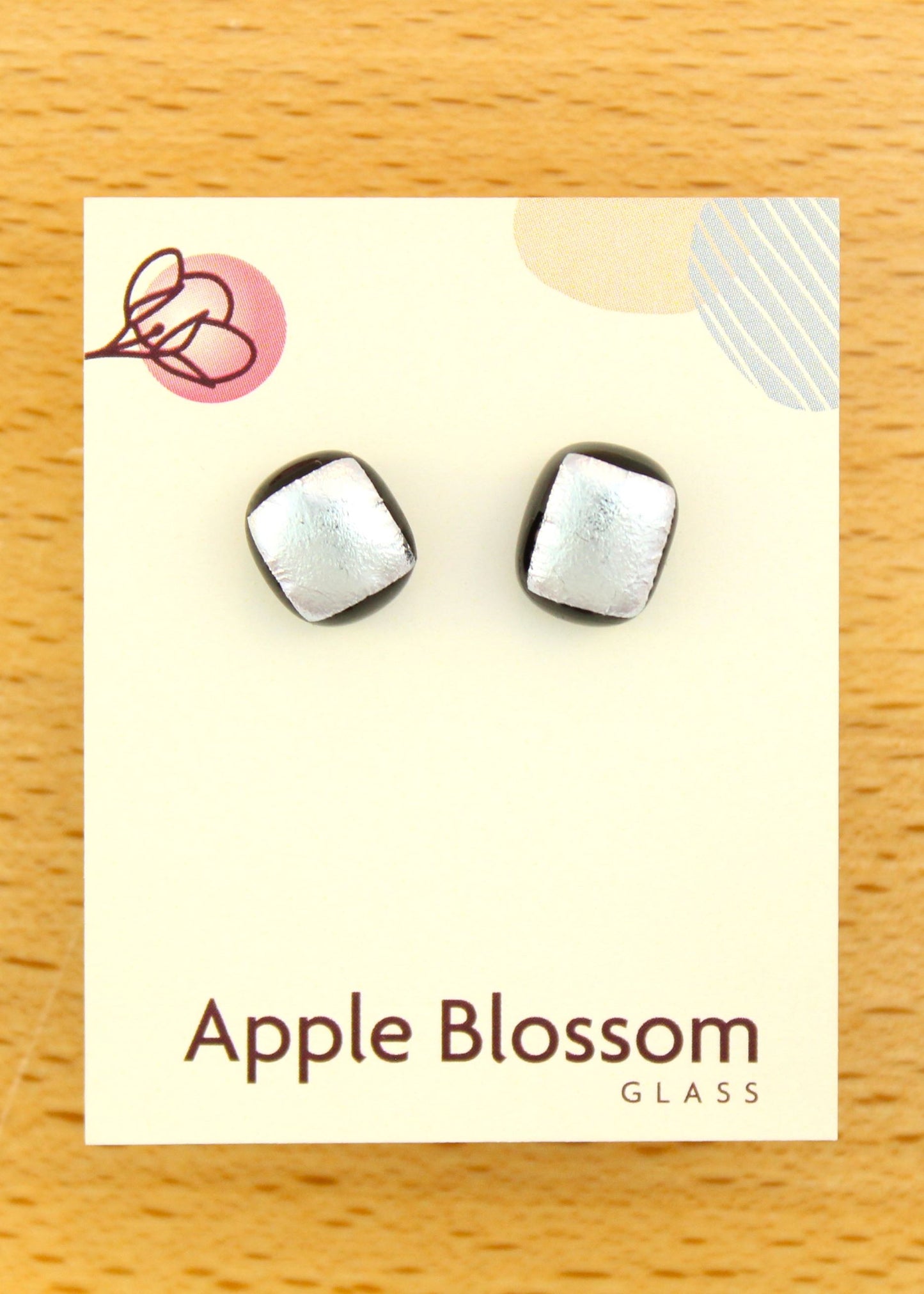 'Silver Square' Fused Glass Earrings Studs