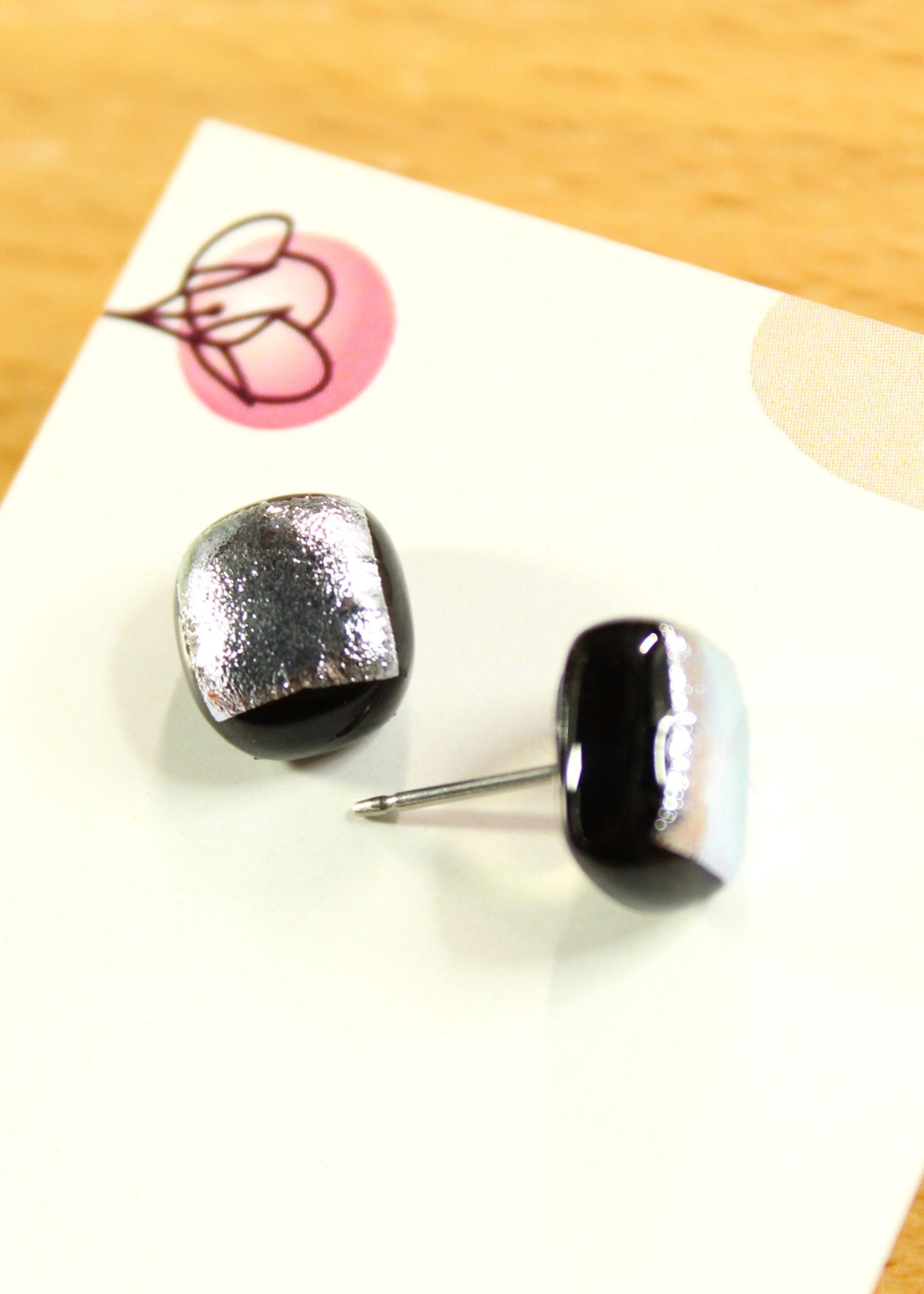 'Silver Square' Fused Glass Earrings Studs