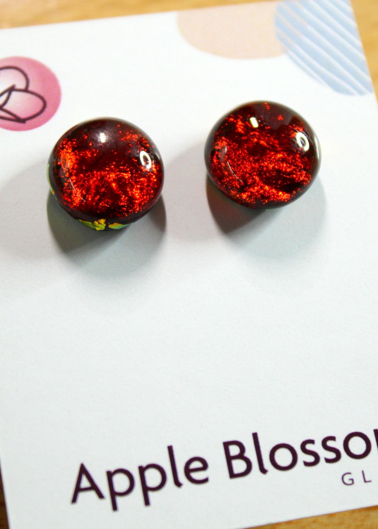 'Sparkling Red' Fused Glass Studs