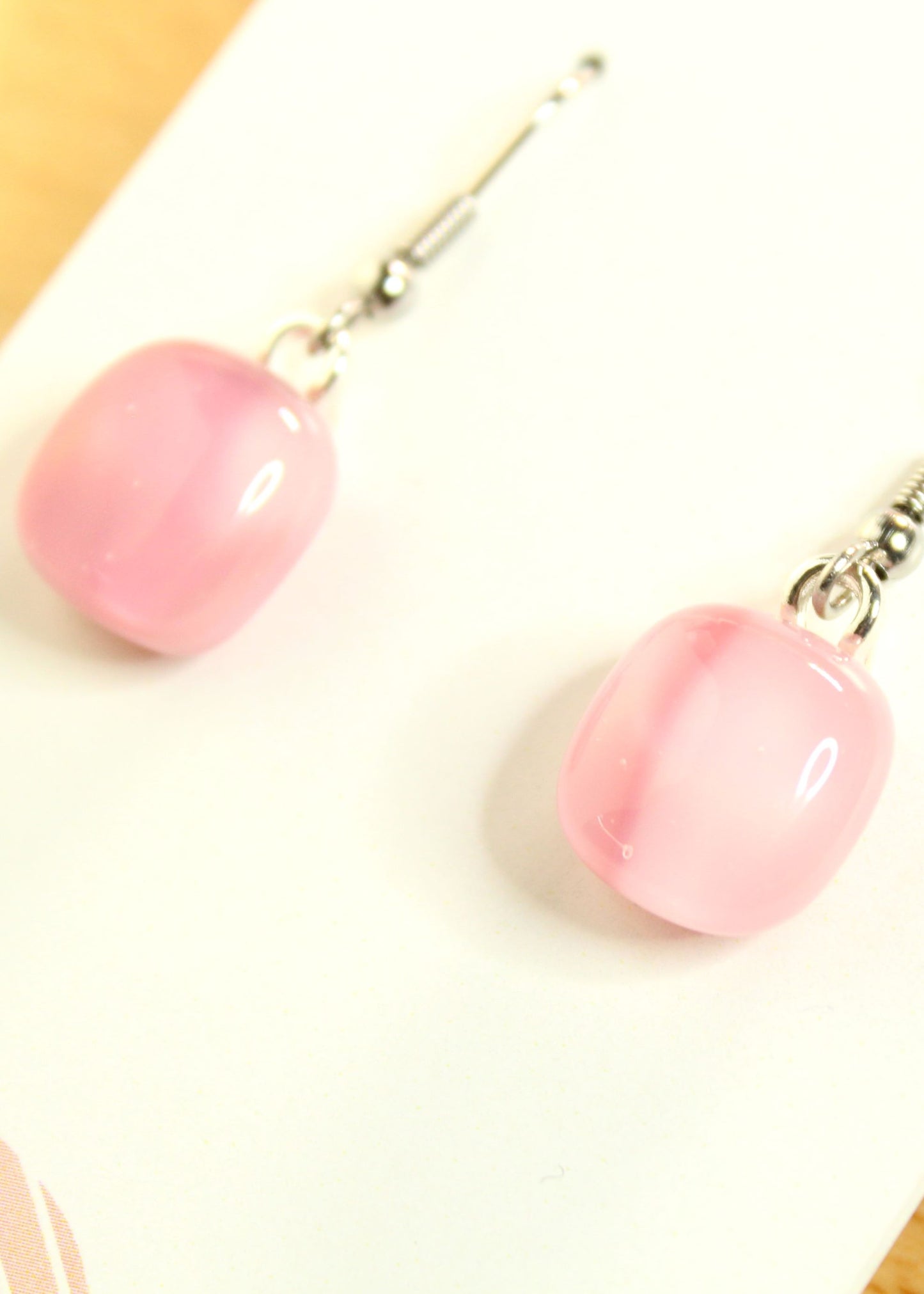 'Stained Pink' Fused Glass Earrings Dangles