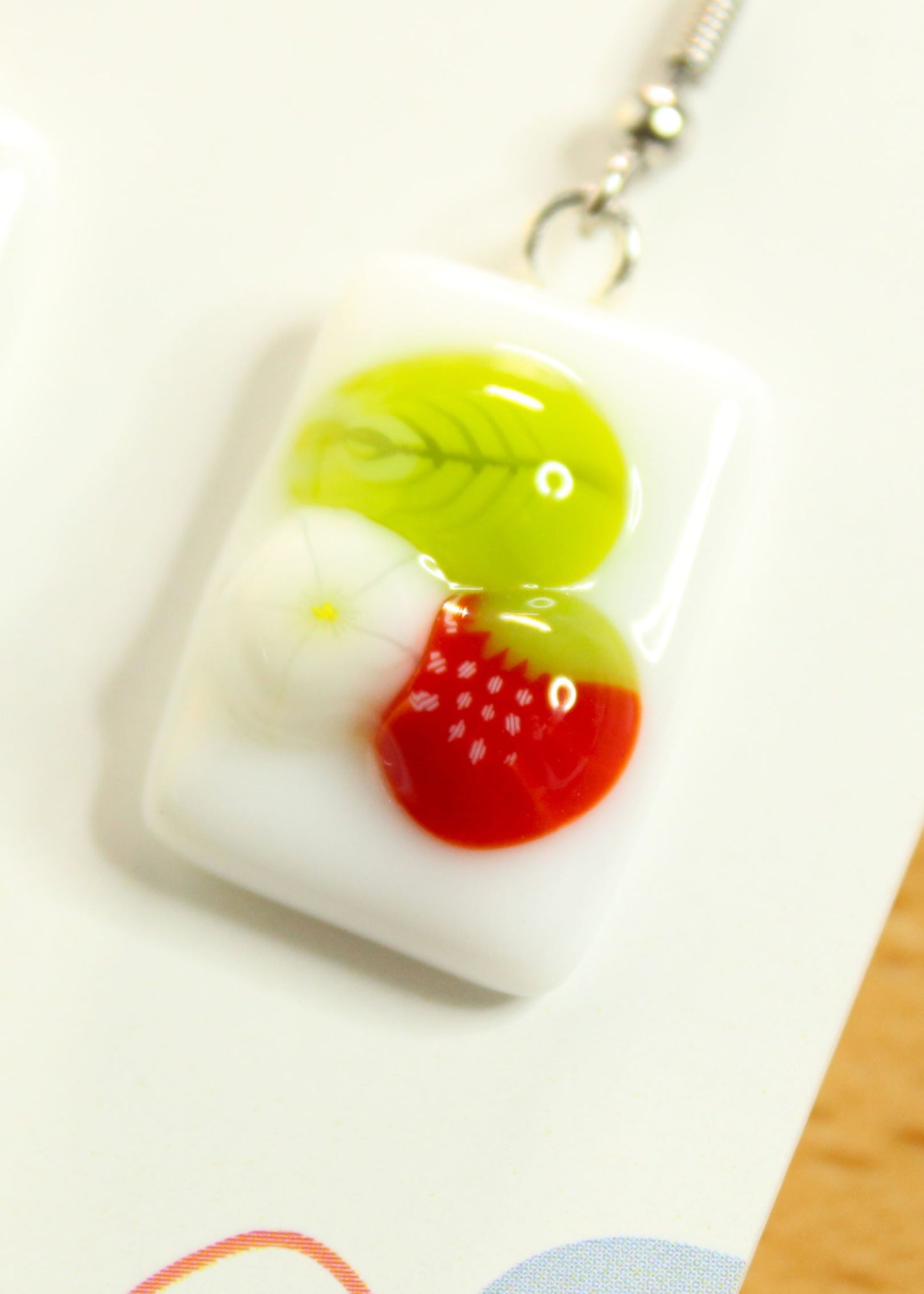 'White Strawberry' Fused Glass Earrings Dangles