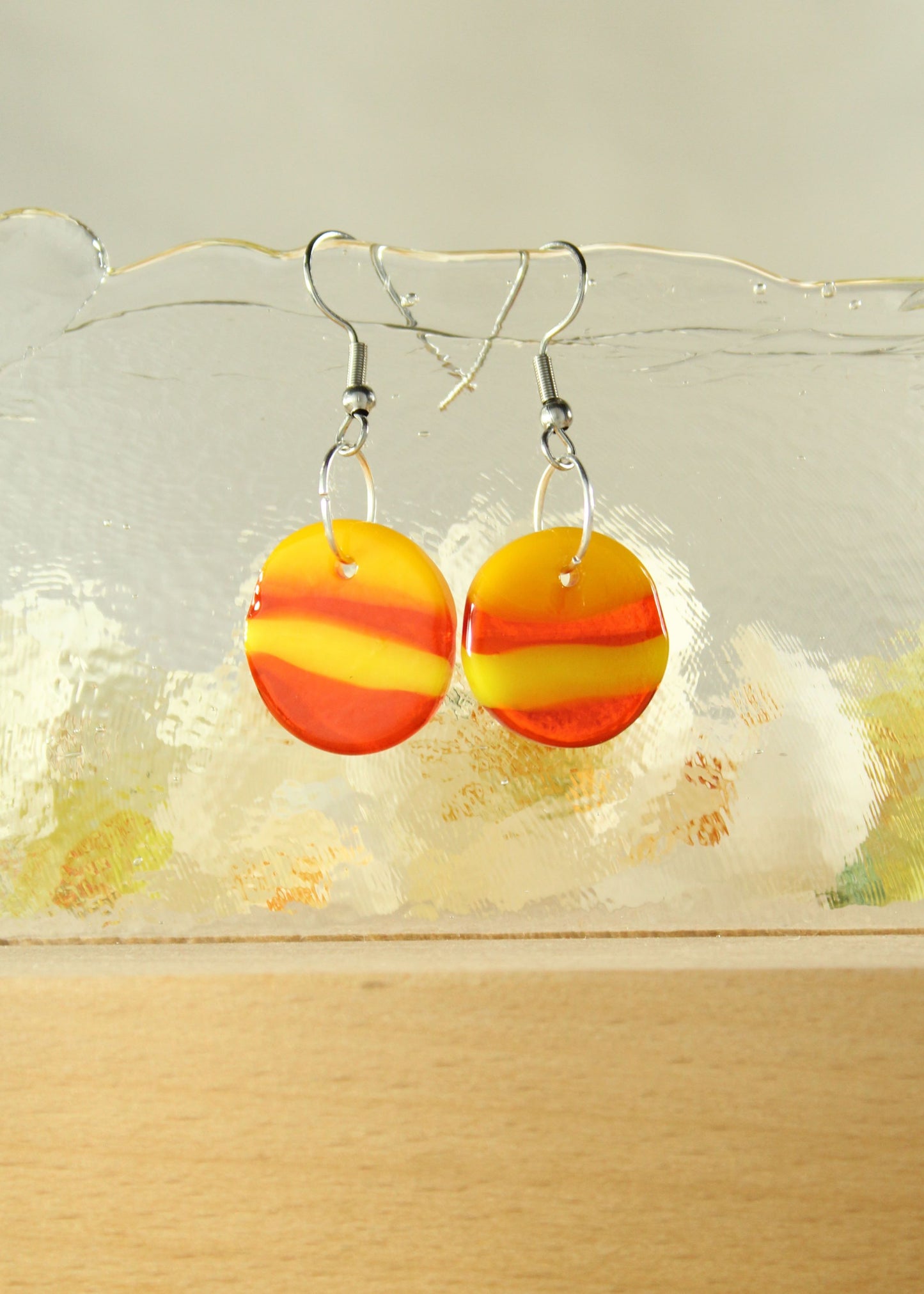 'Sunset' Fused Glass Flat Out Dangles Earrings