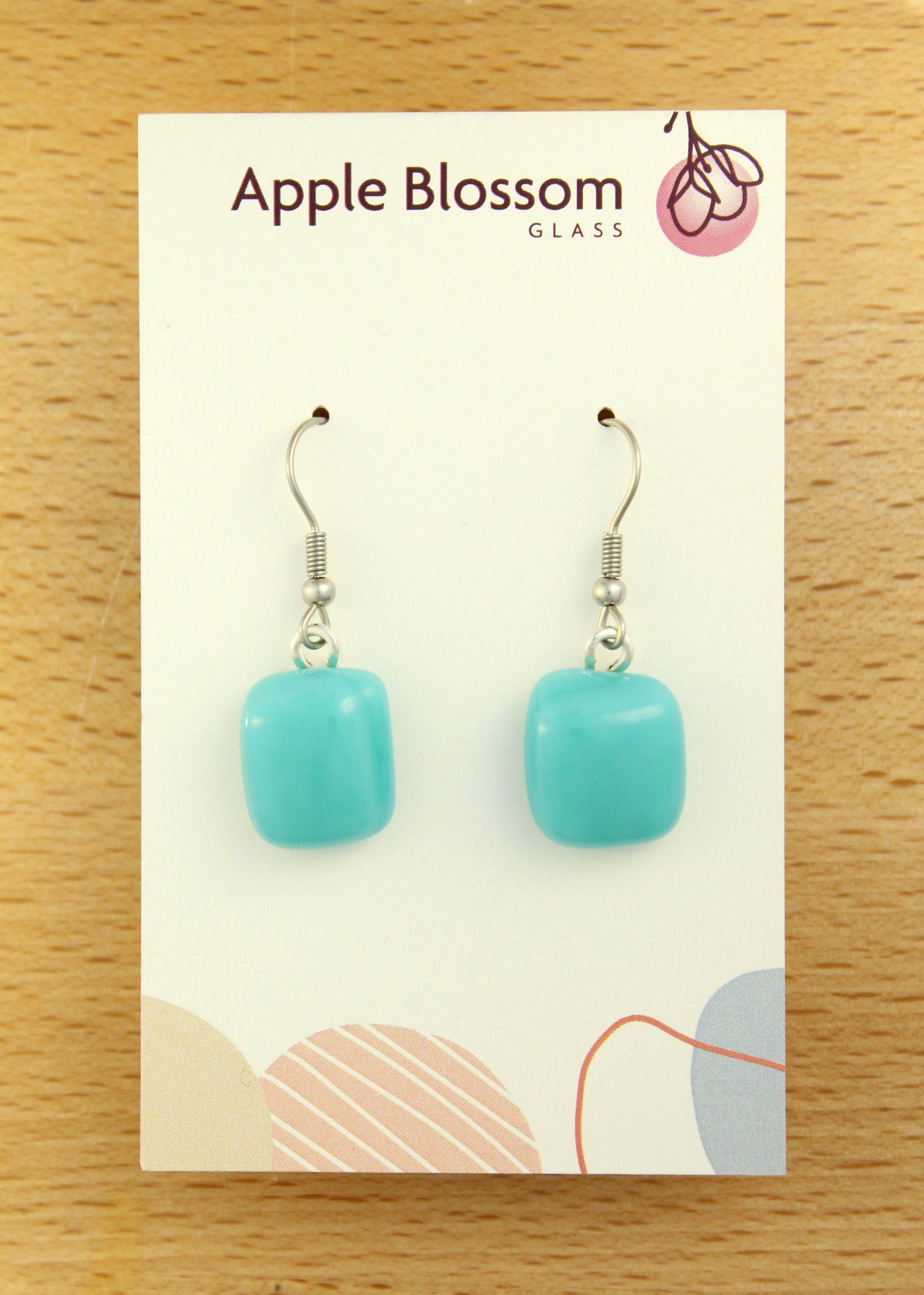 'Turquoise' Blue Fused Glass Earrings Dangles