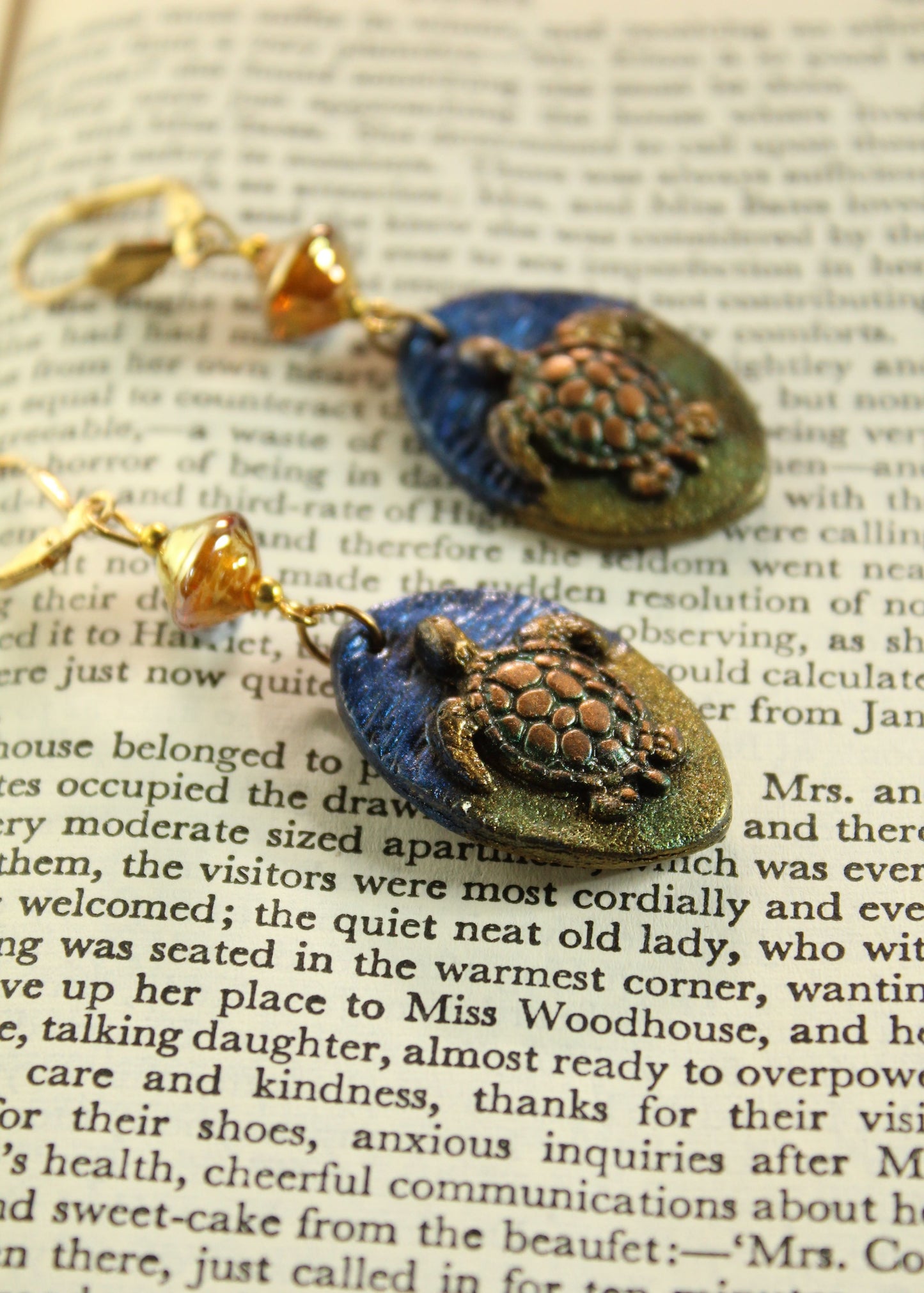 'Swimming Turtles' Polymer Clay & Glass Handmade Earrings