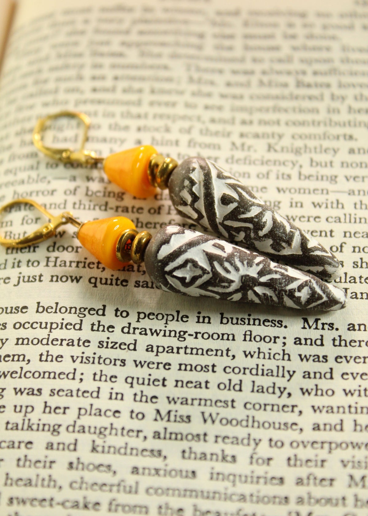 'Burnt Orange + Concrete' Ceramic & Glass Earrings