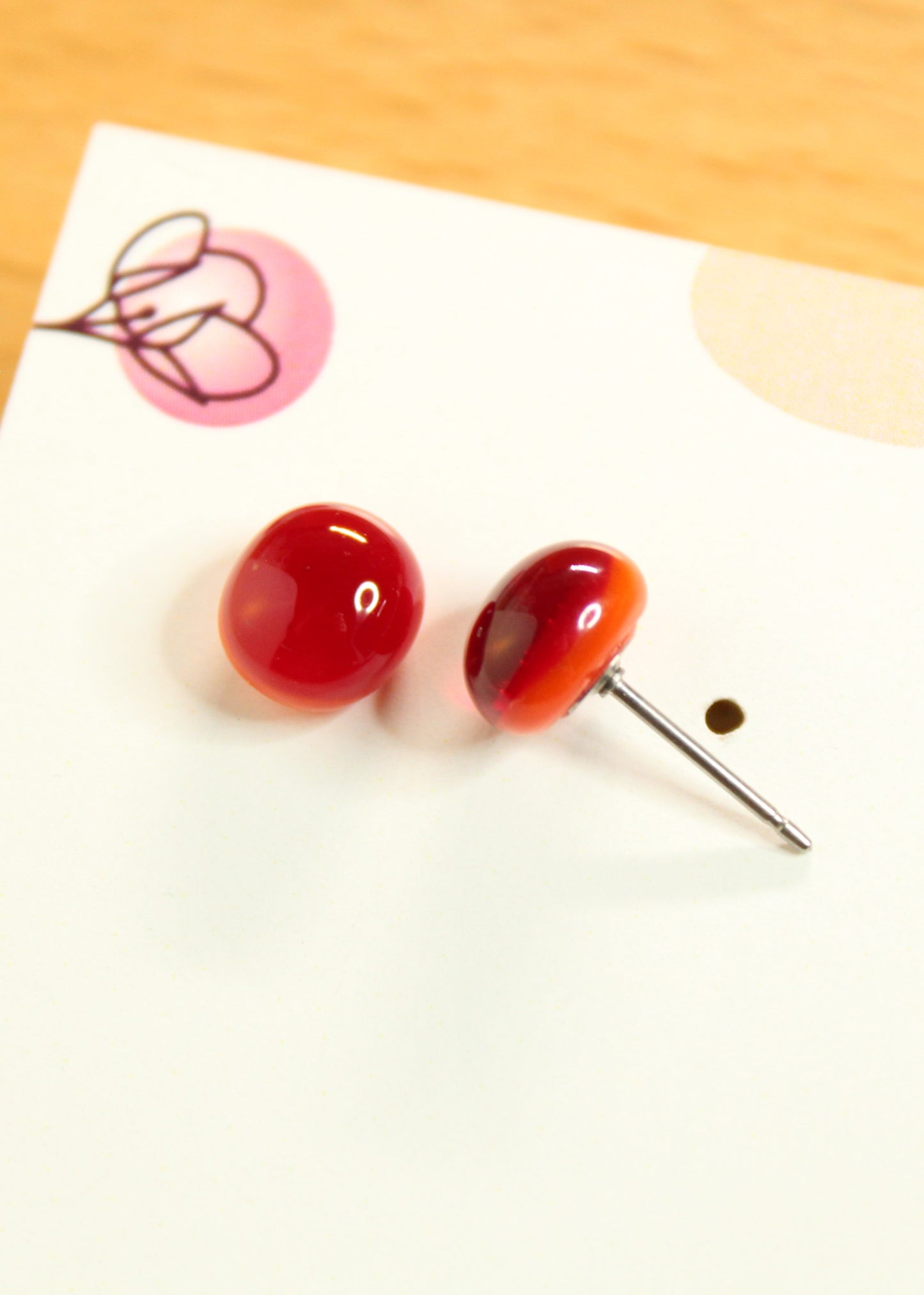 'Cherry' Mini Studs Fused Glass Earrings