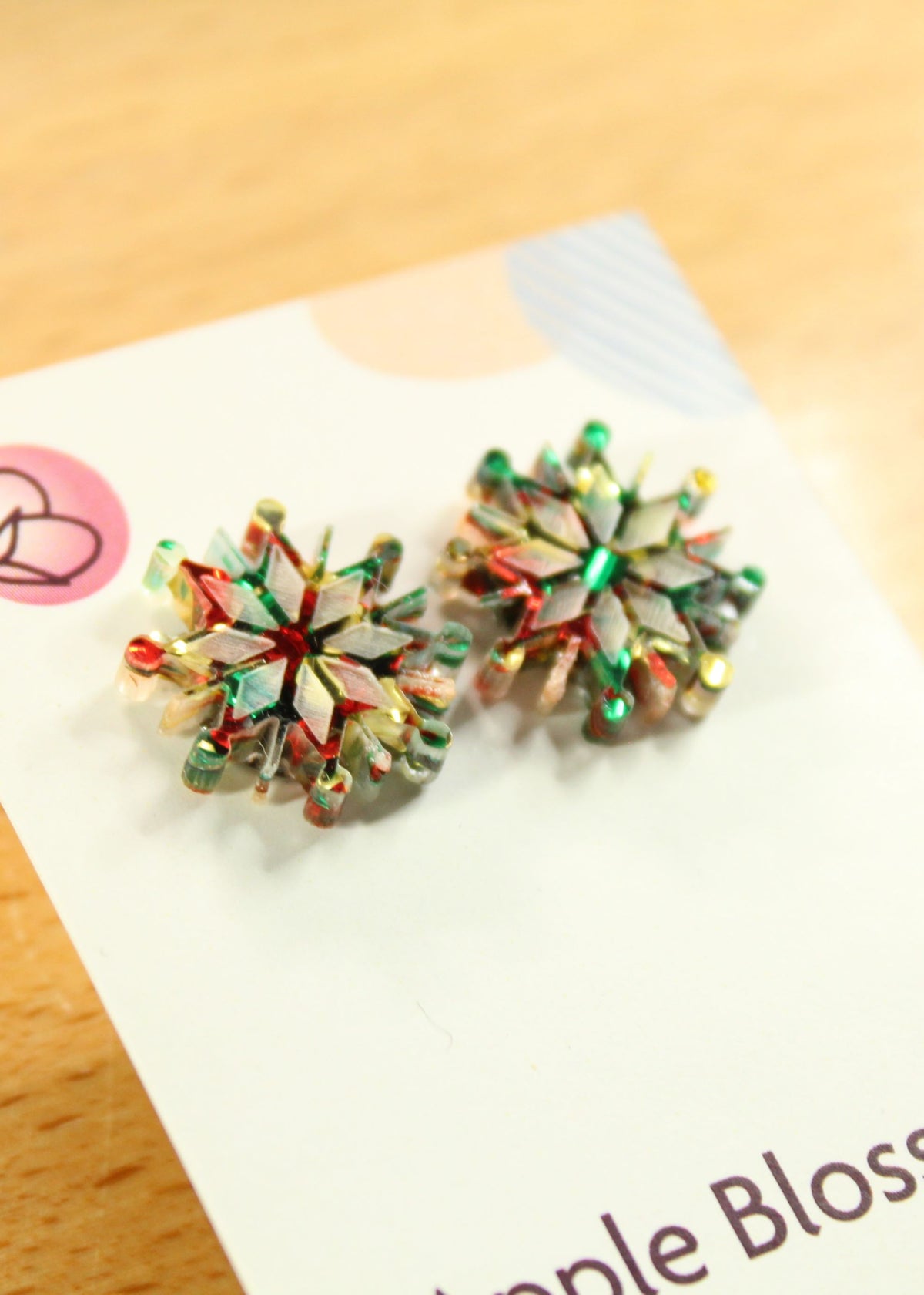 'Christmas Colours Snowflake' Acrylic Earrings Studs