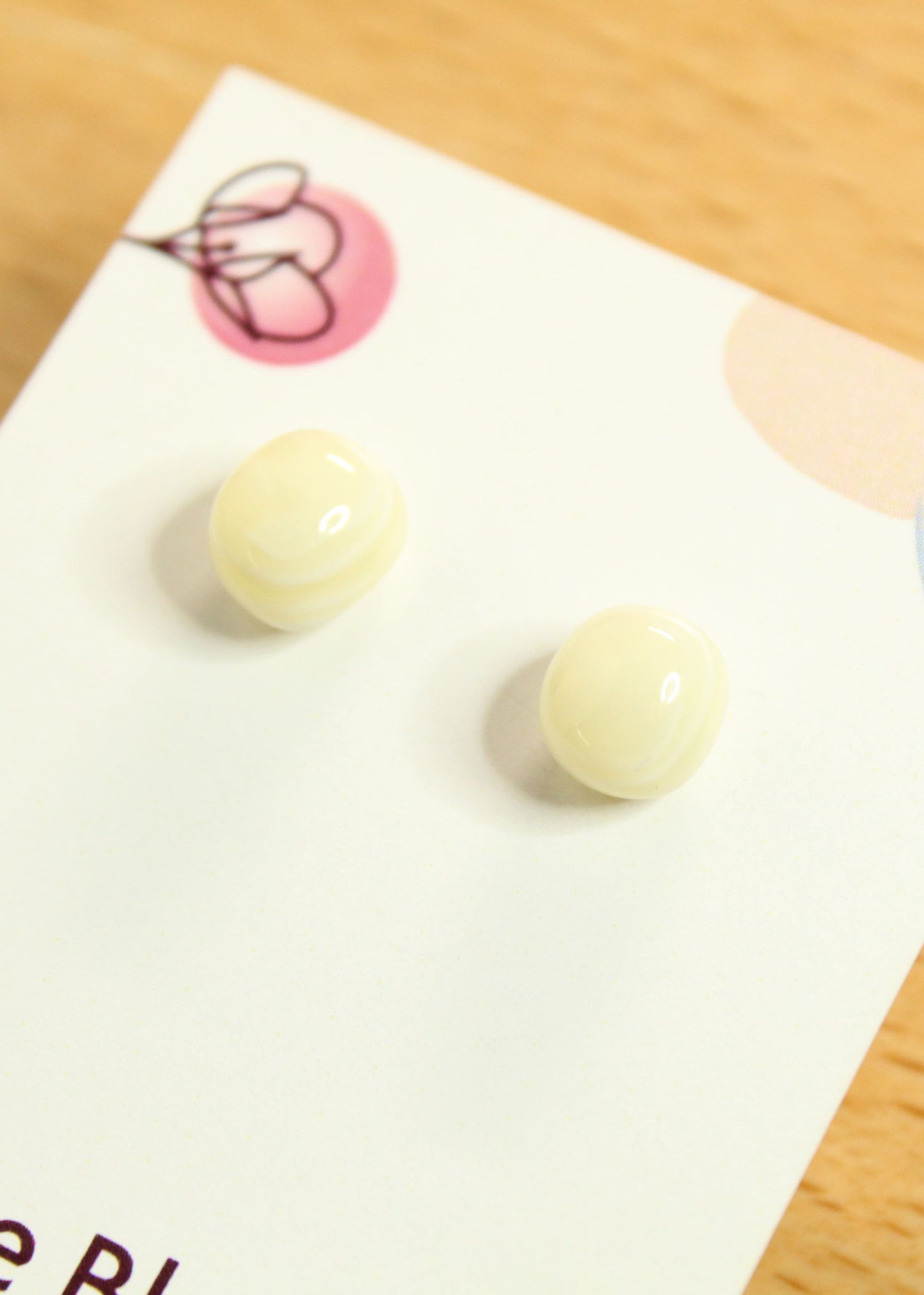 'Creamy White' Fused Glass Mini Studs Earrings