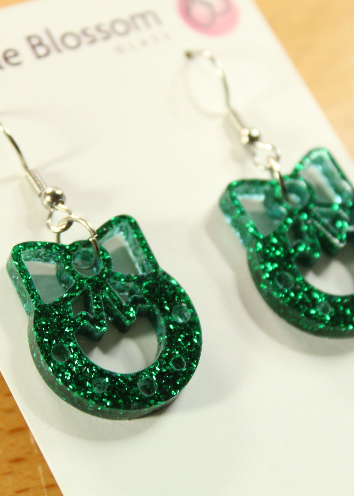 'Dark Green Christmas Wreath' Acrylic Earrings Studs