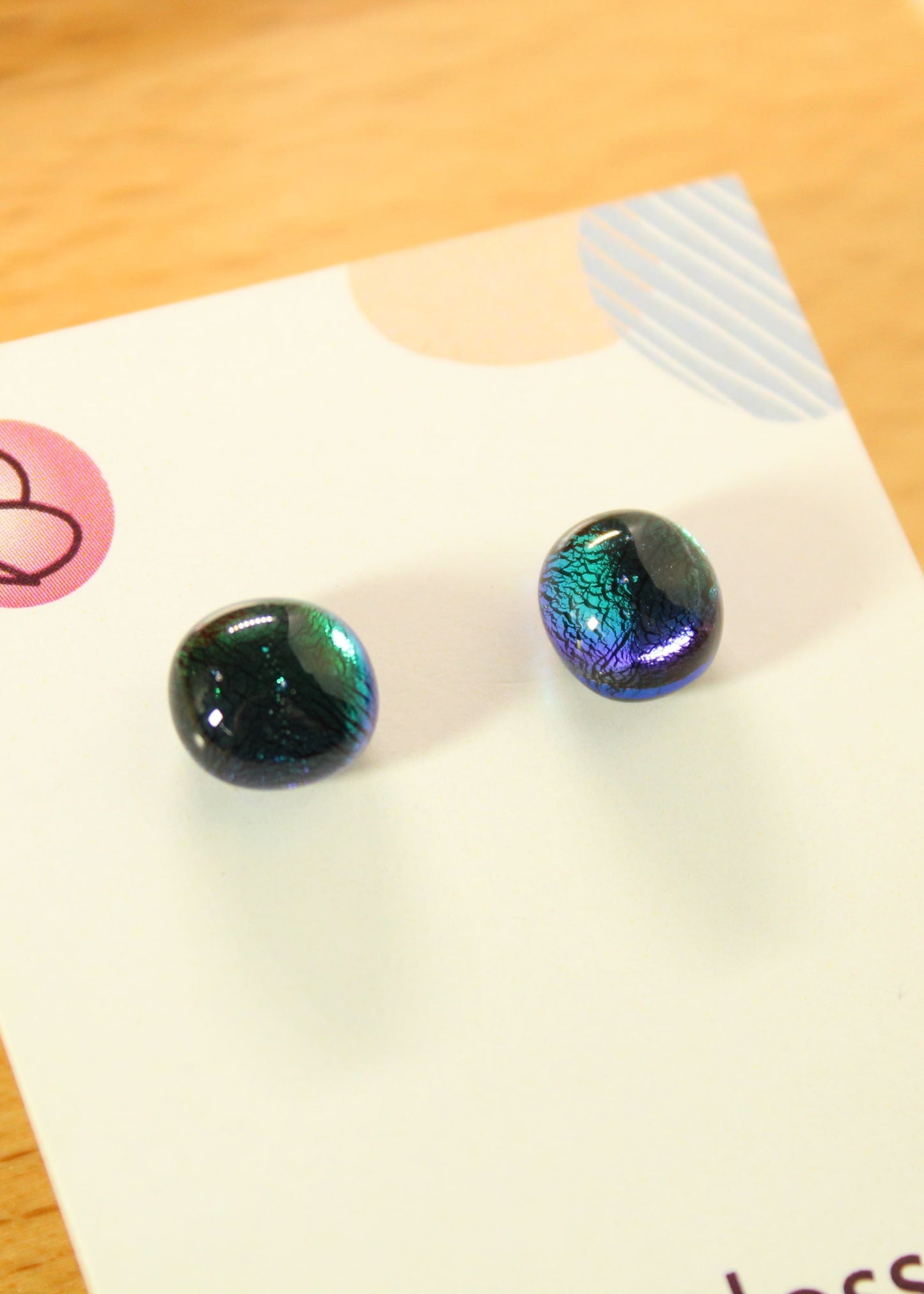 'Dichroic Green' Fused Glass Mini Studs Earrings