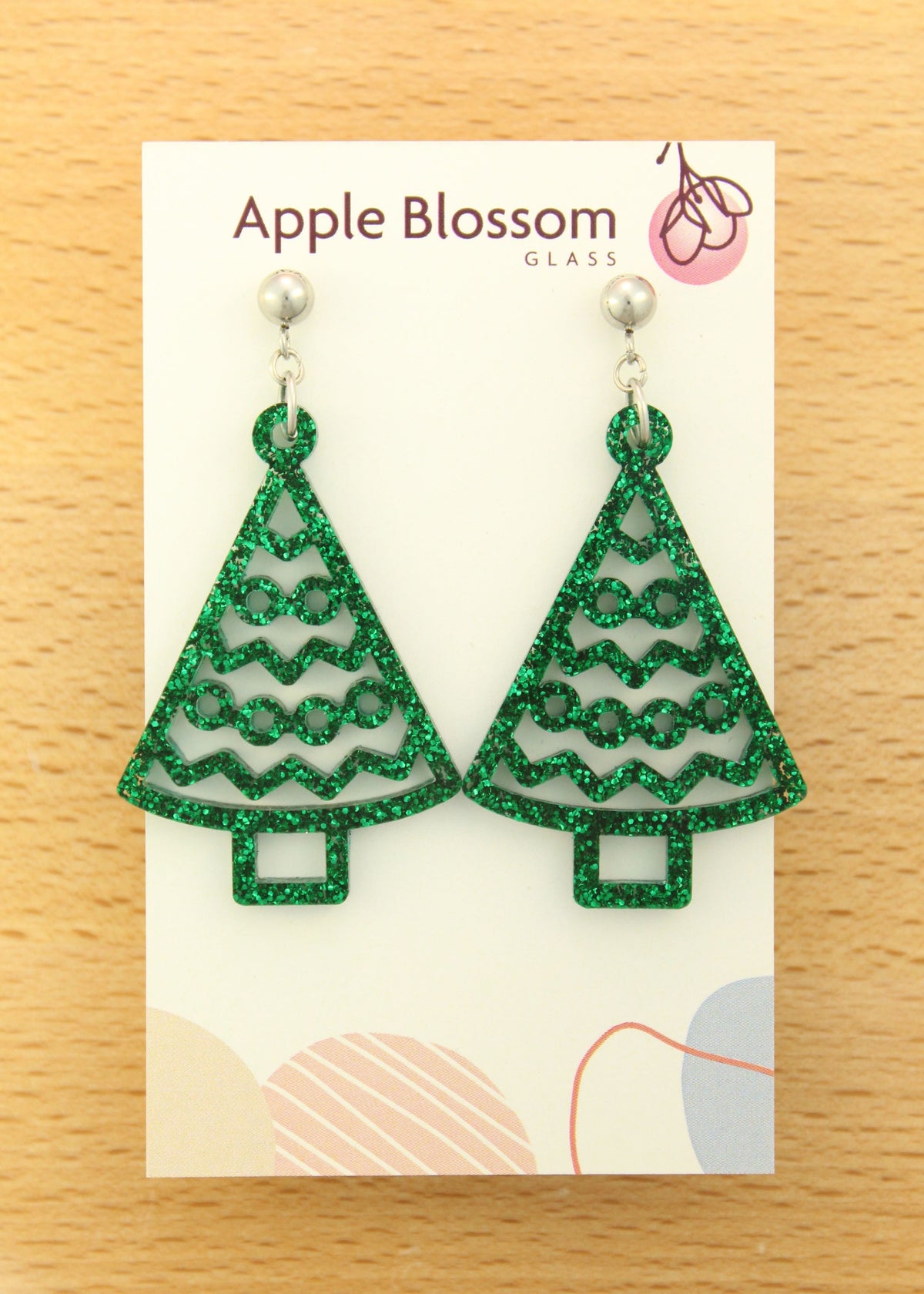 'Green Glitter Christmas Trees' Acrylic Earrings