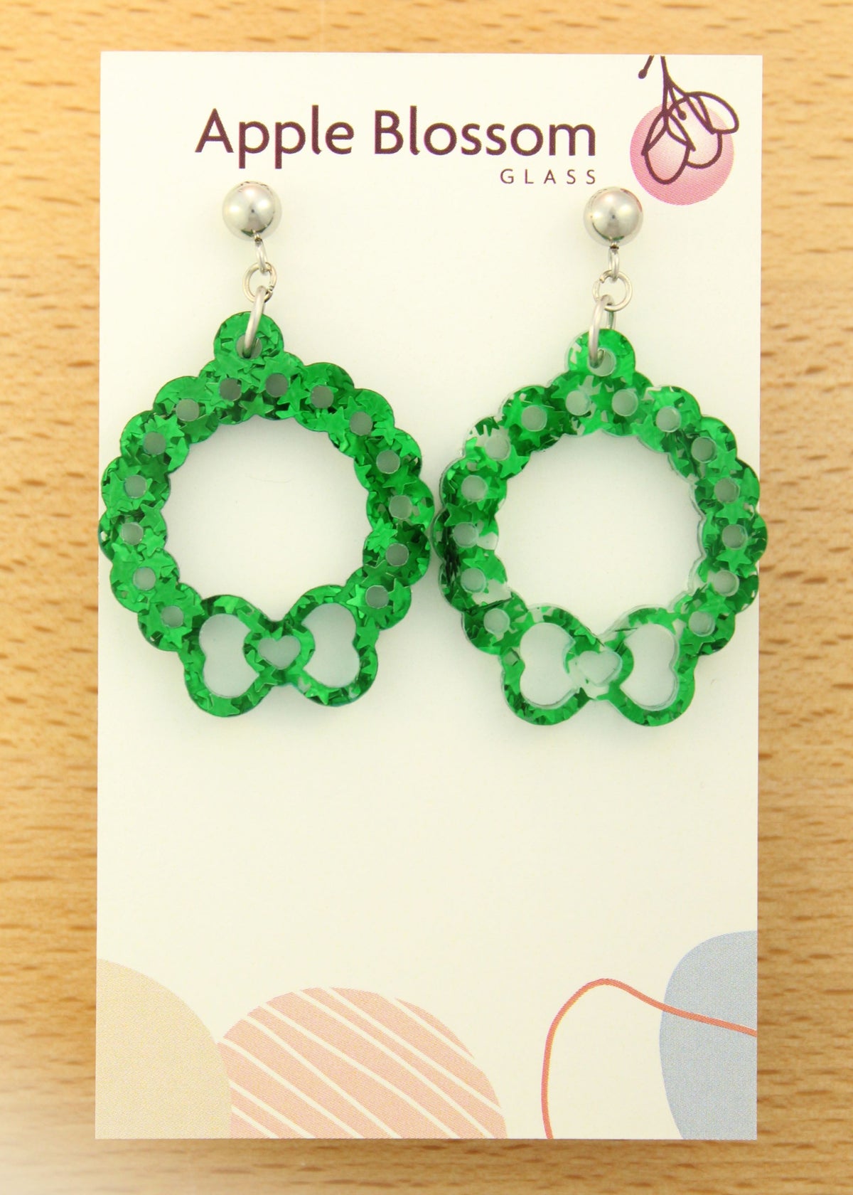 'Green Star Glitter Wreath' Acrylic Earrings