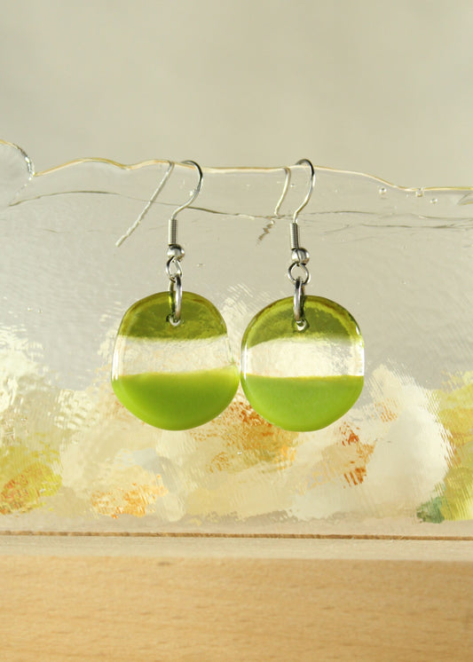 'Green World' Fused Glass Flat Out Dangles Earrings