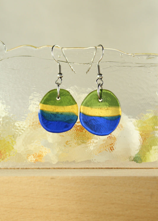 'Inverted Sky' Fused Glass Flat Out Dangles Earrings