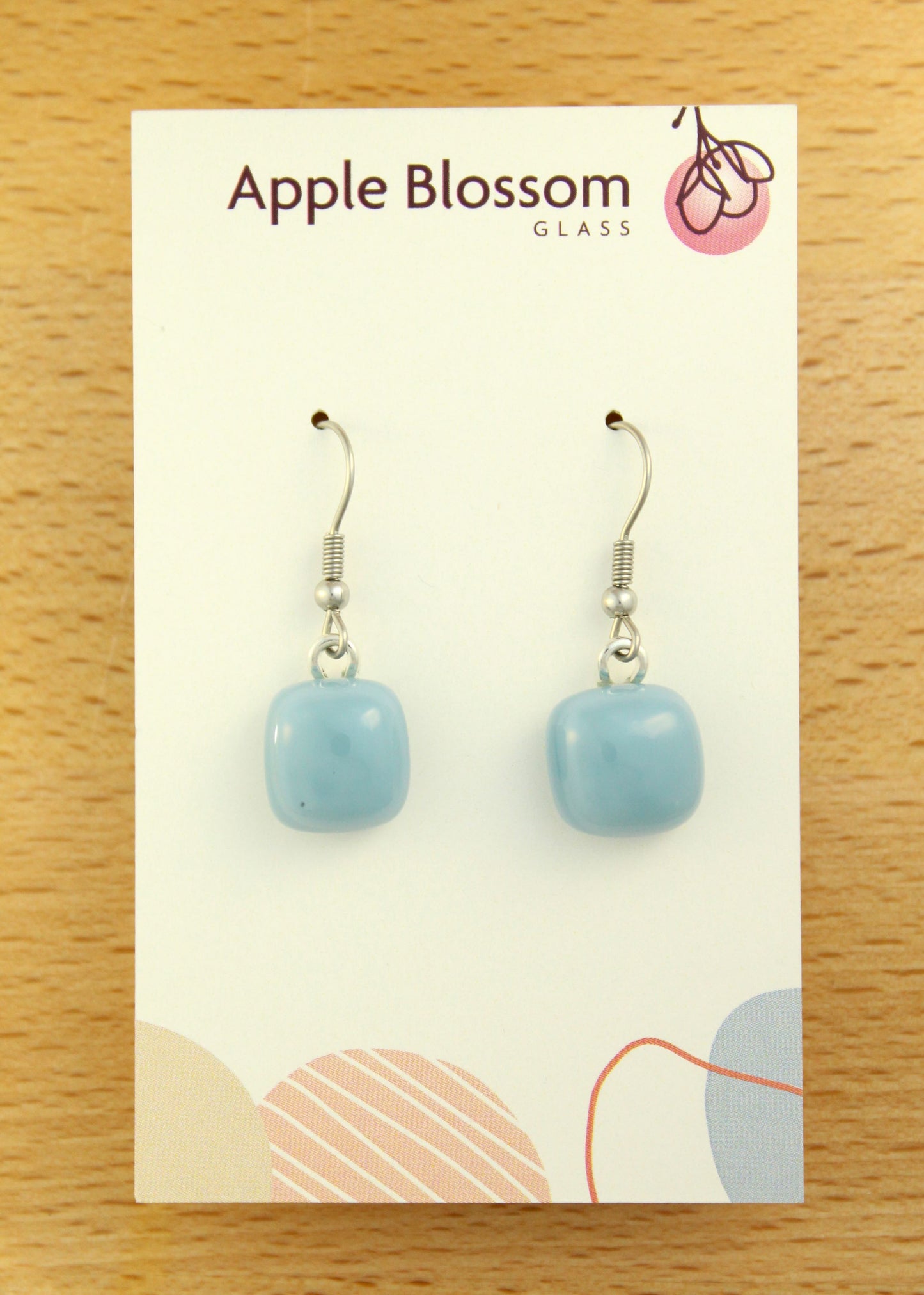 'Light Steel Blue' Fused Glass Earrings Dangles