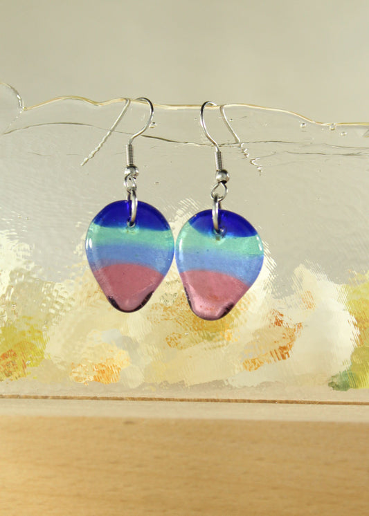 'A Coloured Tear' Fused Glass Flat Out Earrings Dangles