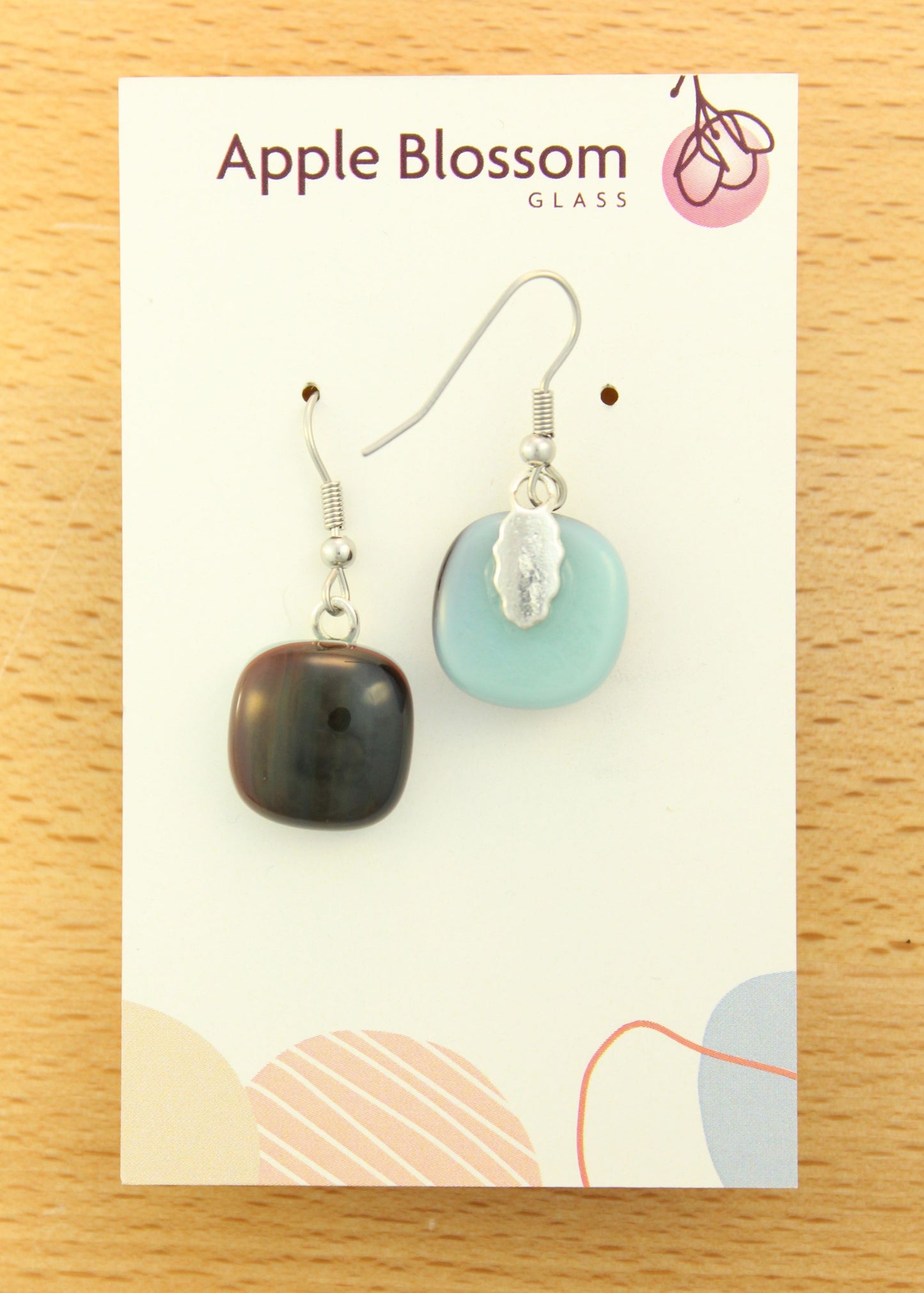 'Petrified Wood' Fused Glass Earrings Dangles