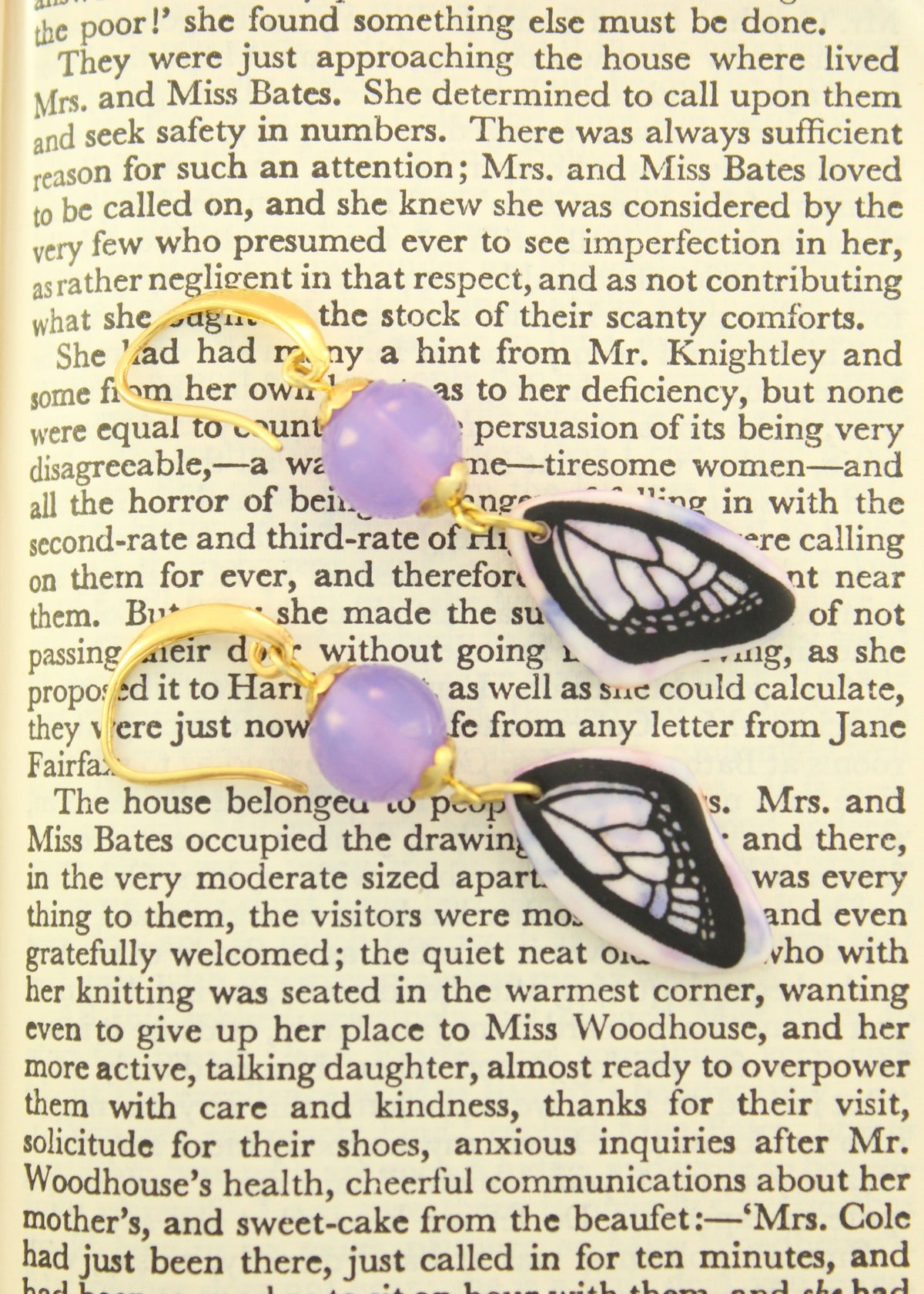 'Purple Moth' Ceramic and Glass Earrings