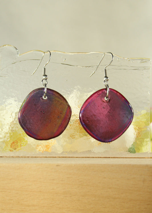 'Purple Sheen' Fused Glass Flat Out Dangles Earrings