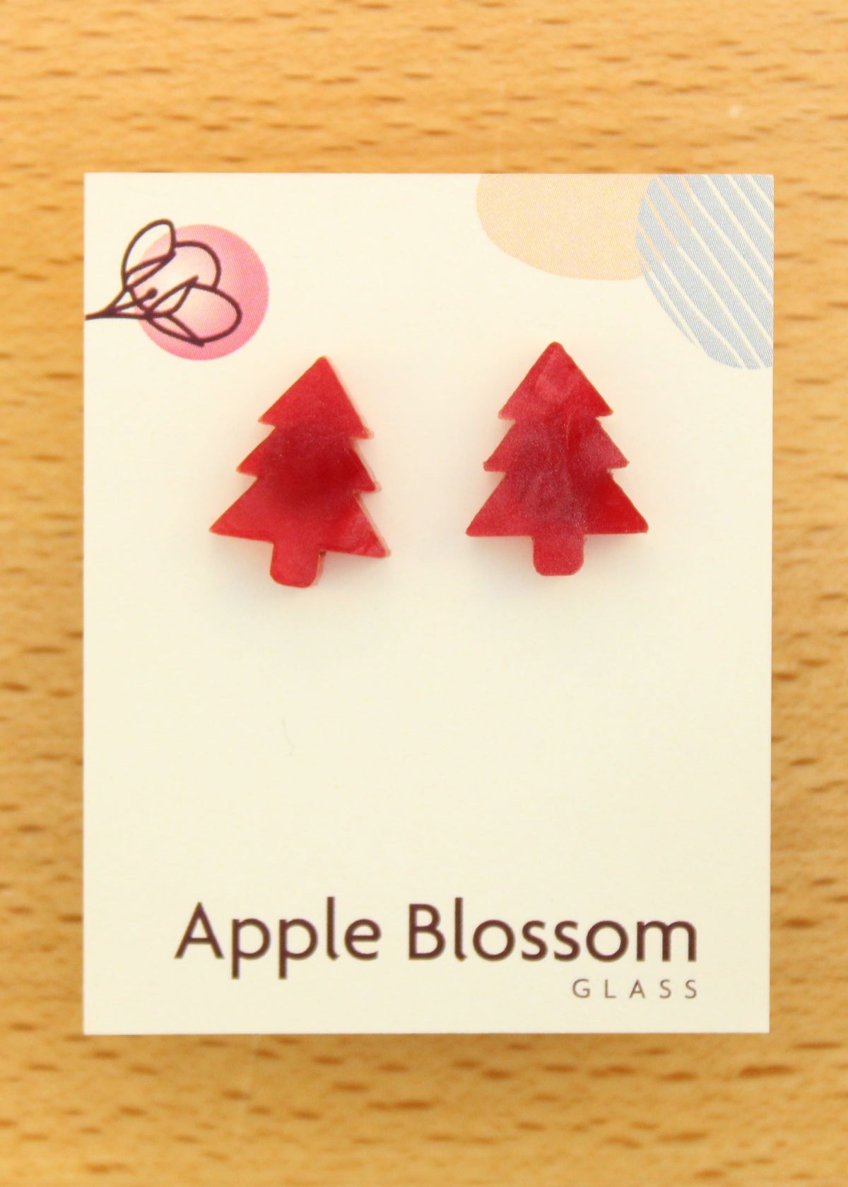 'Red Ripple Christmas Trees' Acrylic Earrings Studs