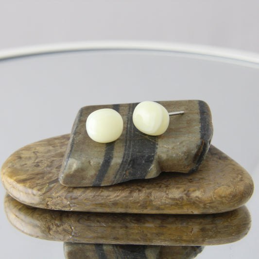 'Creamy White' Fused Glass Mini Studs Earrings