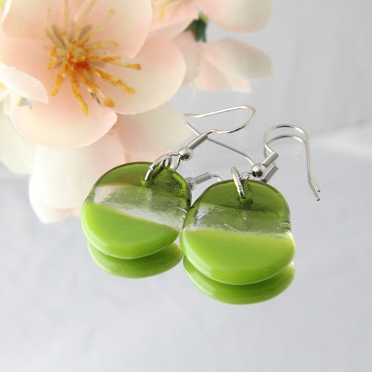 'Green World' Fused Glass Flat Out Dangles Earrings