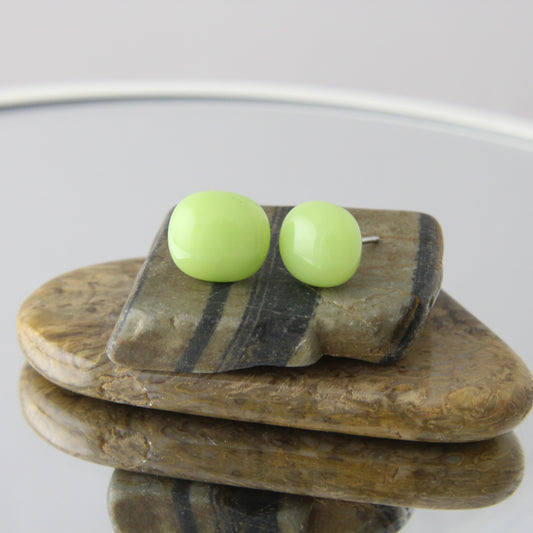 'Mint Green' Fused Glass Mini Studs Earrings