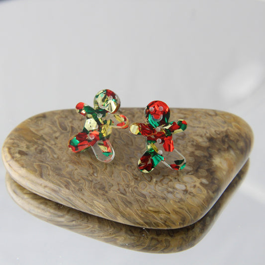 'Gingerbread Men Glitter' Acrylic Earrings Studs
