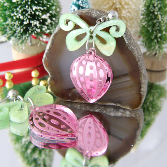 Sweet Pink Christmas Bauble Acrylic Earrings