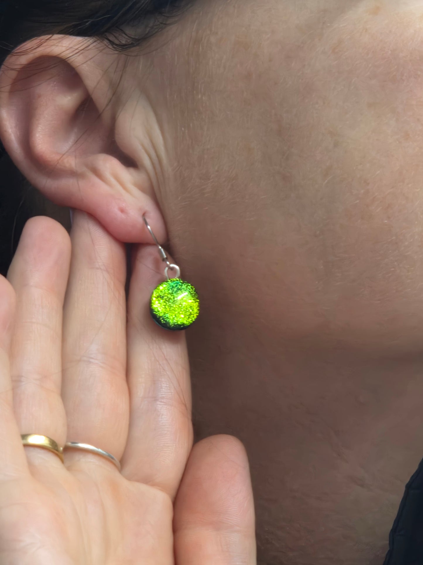 Yellowish Greenish Fused Glass Earrings Drops