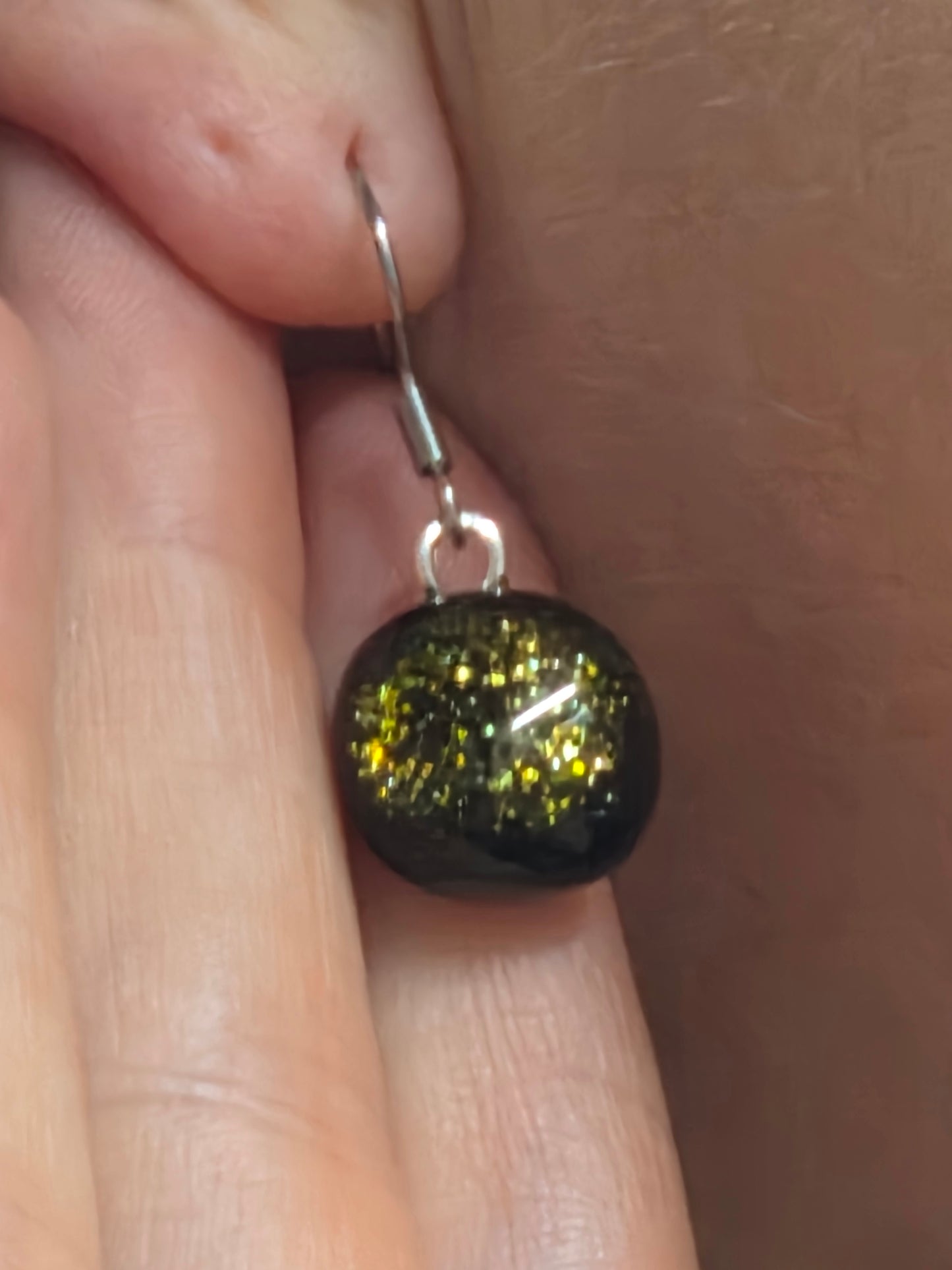 Brown Sparkles Fused Glass Earrings Drops