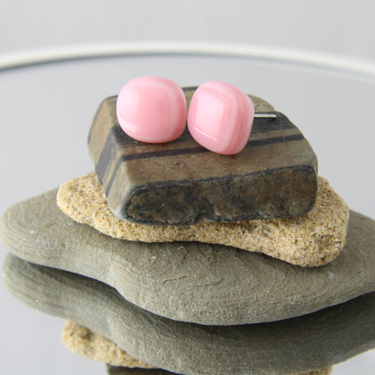 'Orchid Pink' Fused Glass Studs Earrings