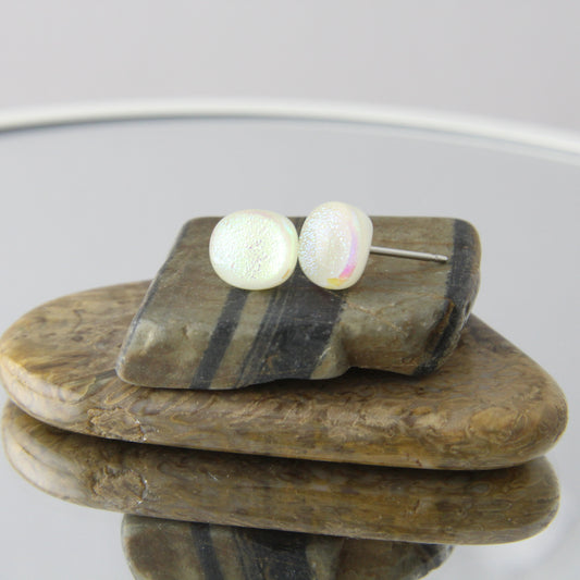 'Ivory Shimmer' Fused Glass Mini Studs Earrings