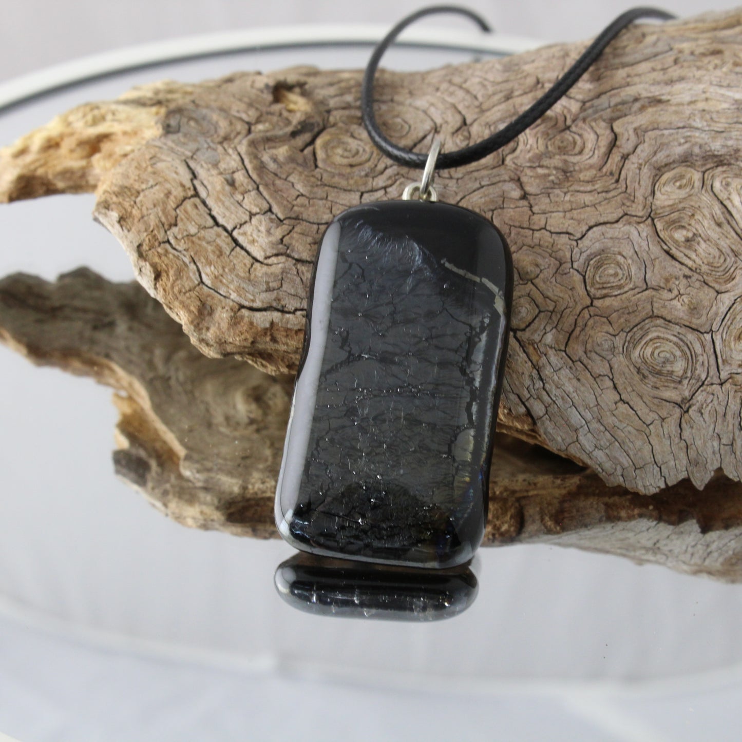 Dark Crackle Fused Glass Pendant